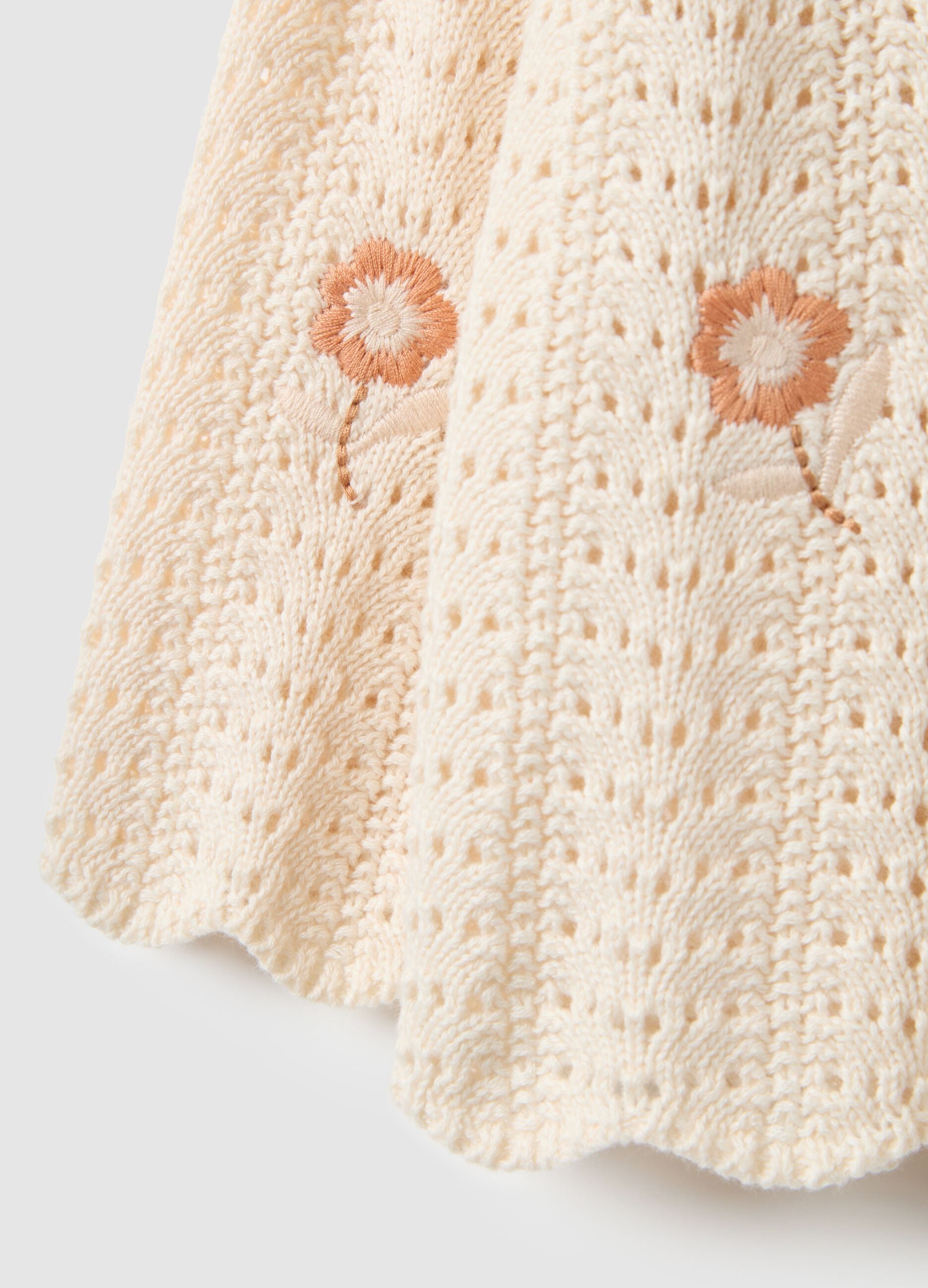 Beige pure cotton perforated jumper for girls, regular fit with embroidery