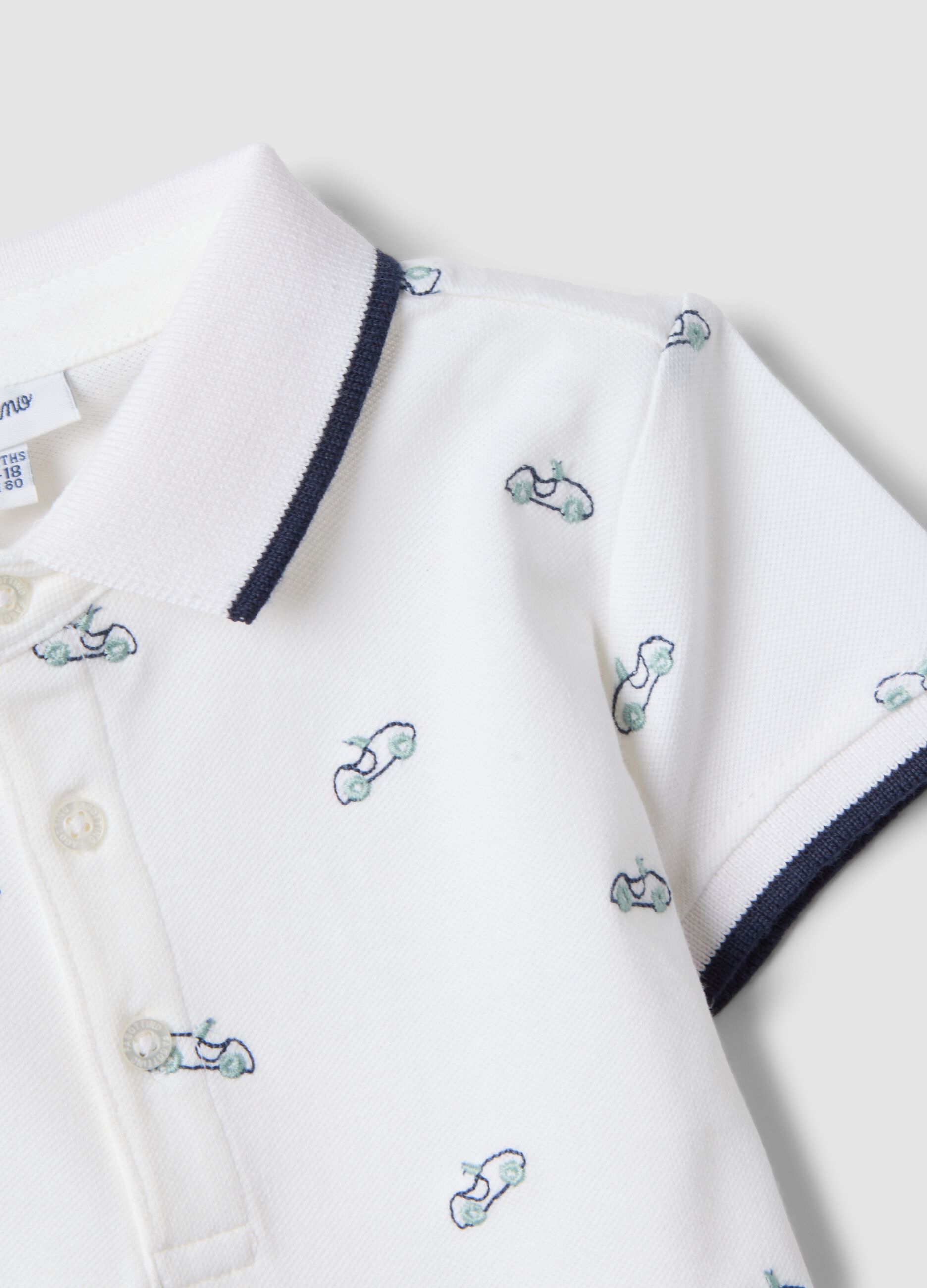 White short-sleeve stretch cotton polo shirt