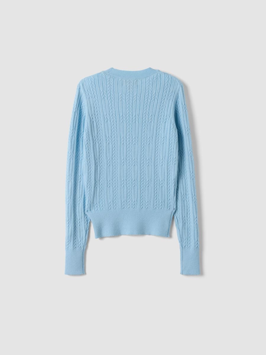 Sky-blue fitted viscose-blend cable-knit crew-neck jumper for girls_1