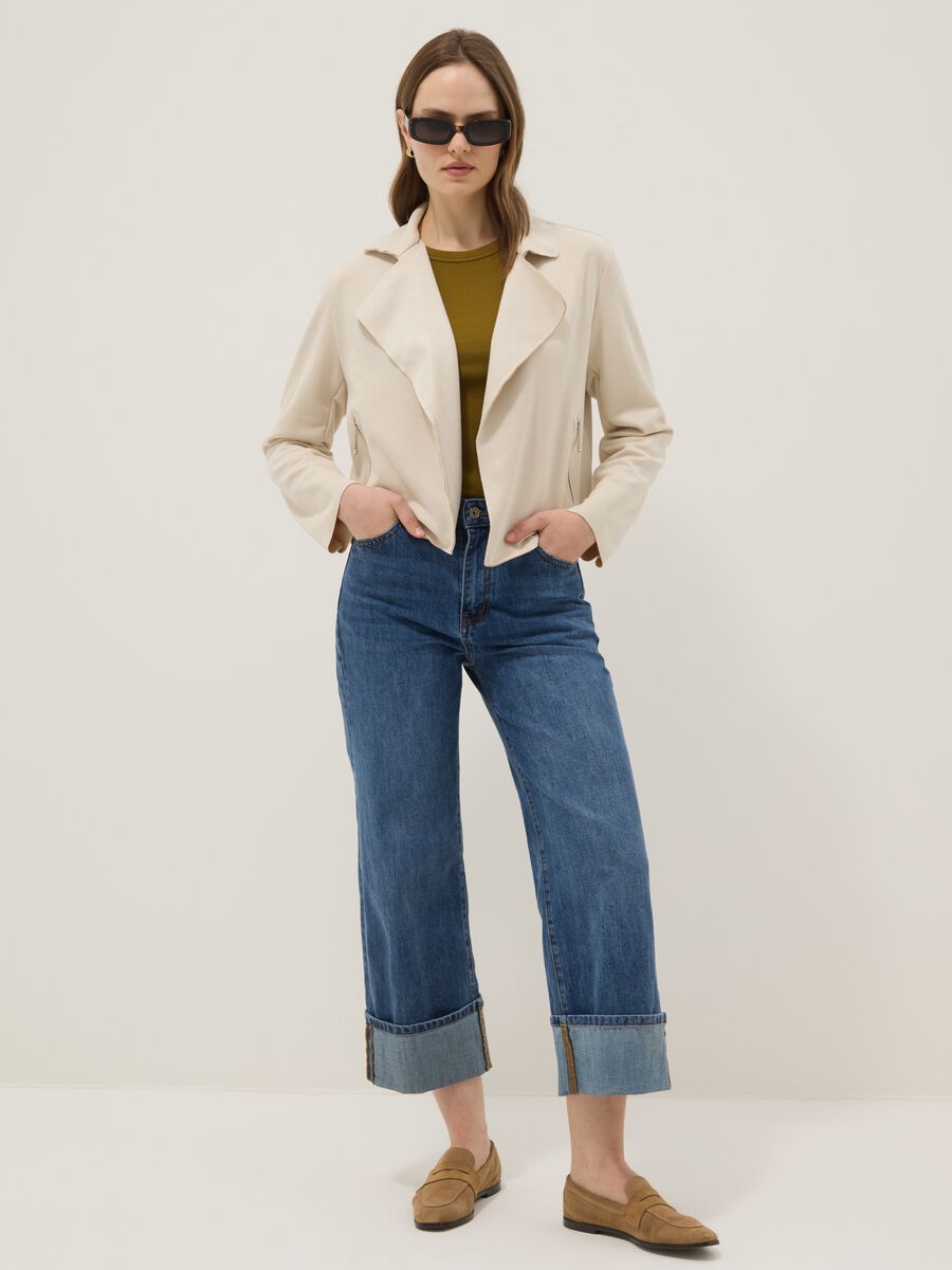 Beige pure cotton regular fit biker-style jacket_2