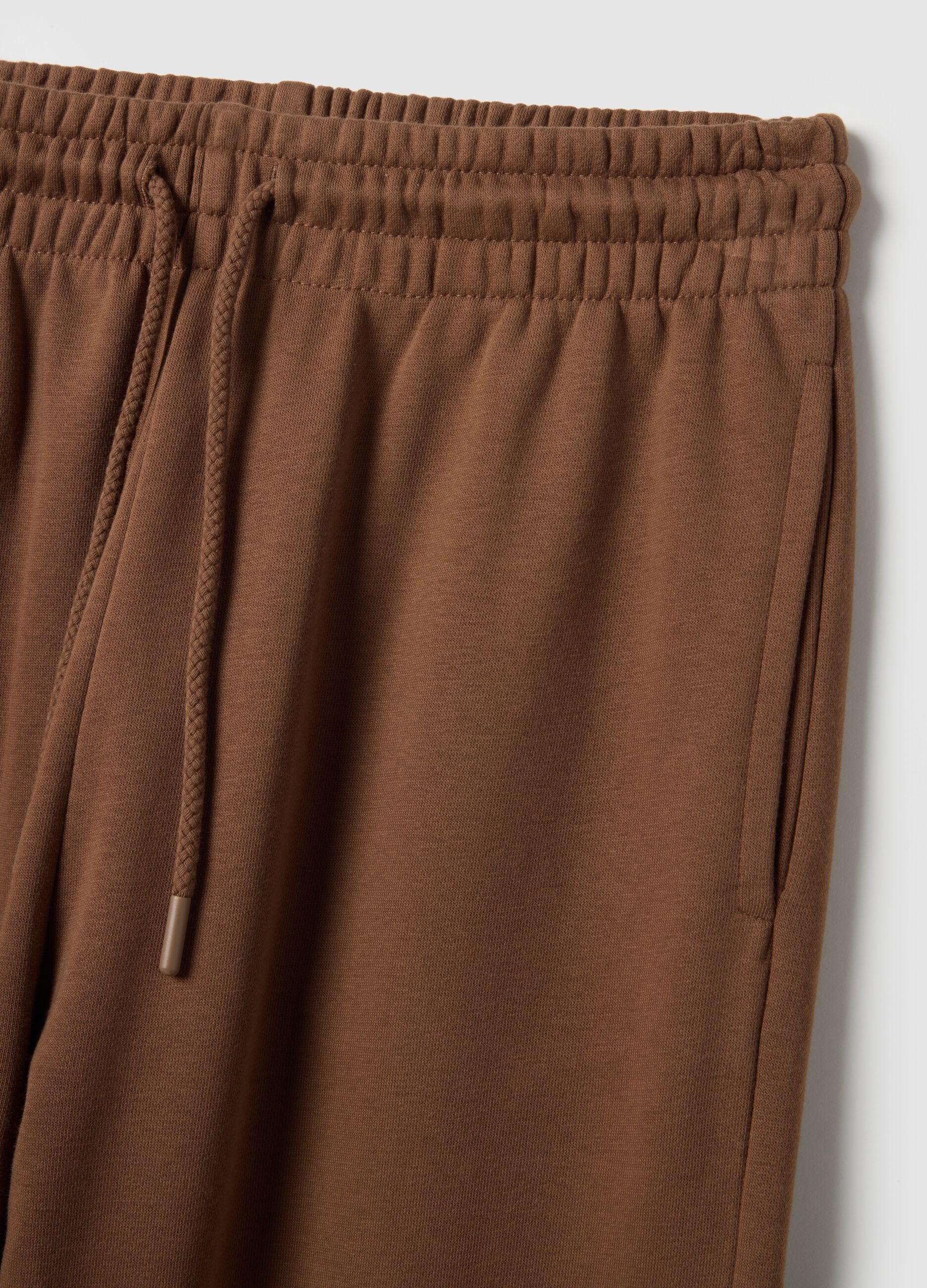 Brown Cotton Blend Regular Fit Jogger Trousers