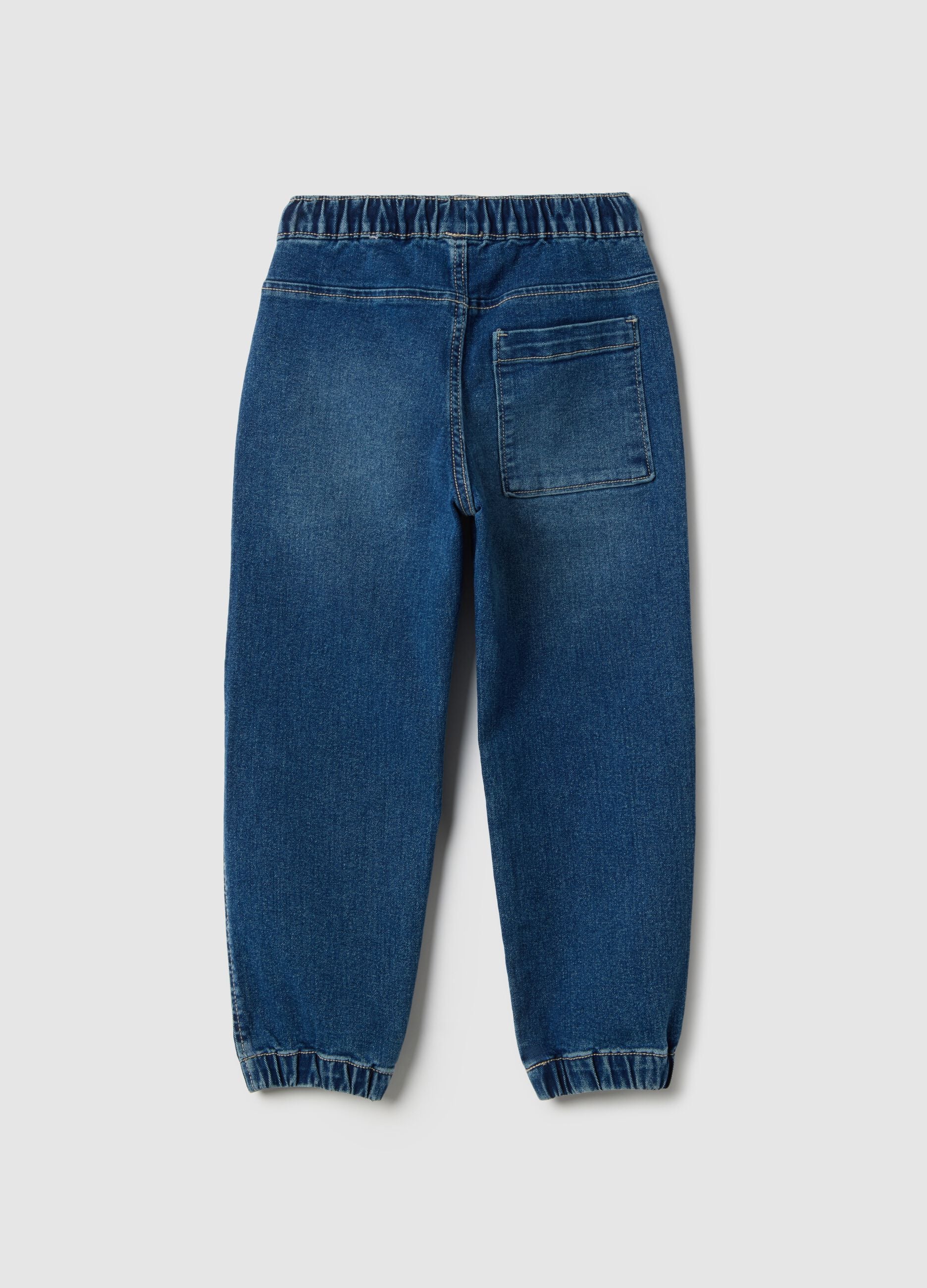 Blue cotton blend relaxed fit jogger jeans for children
