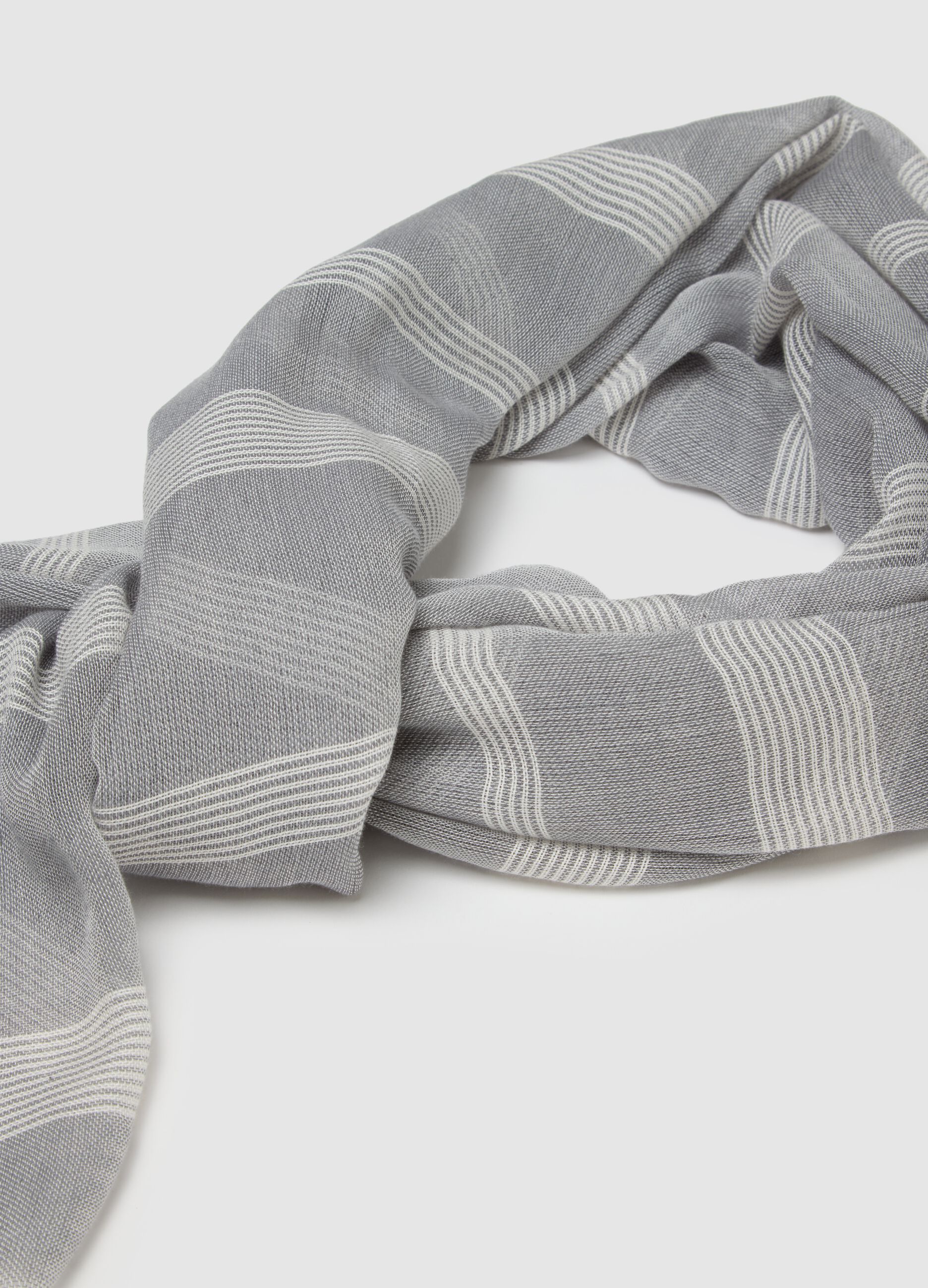 Multicolour Striped Cotton Blend Scarf with Fringes