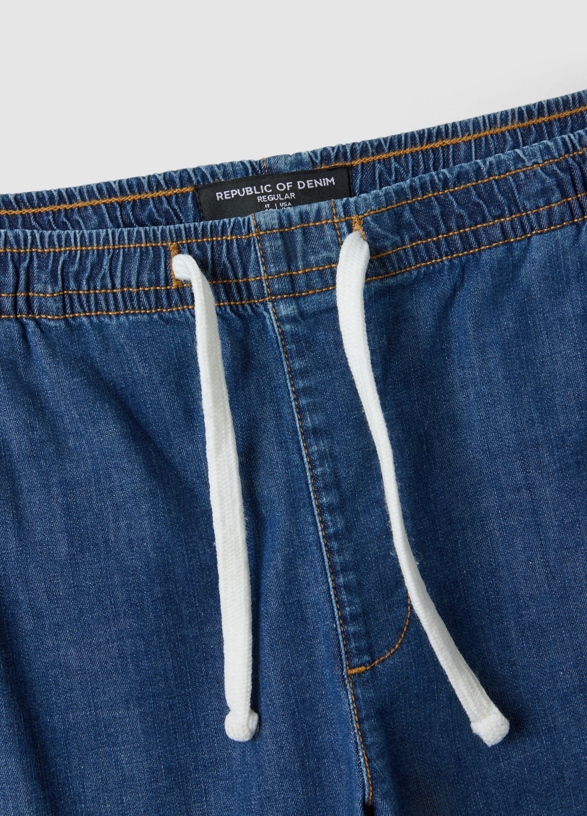 Regular fit stretch cotton denim blue jeans