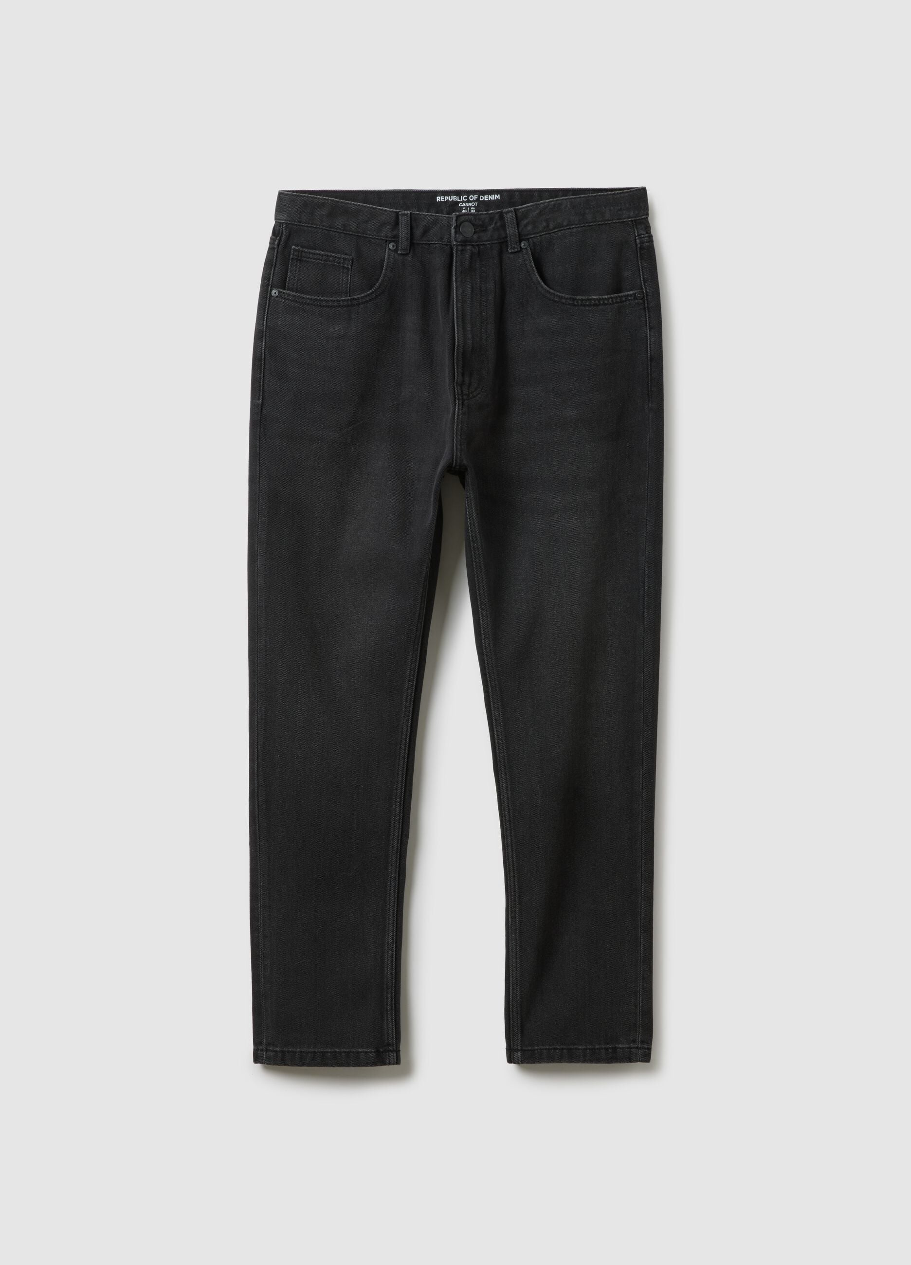 Black denim cotton blend carrot fit jeans