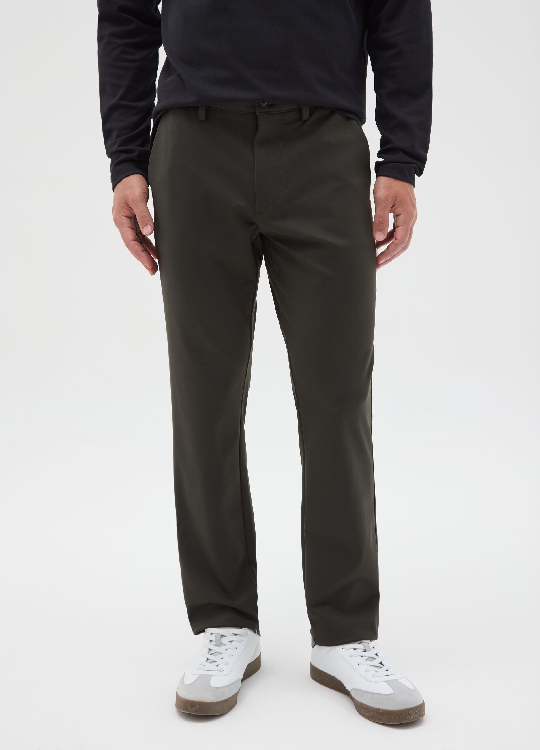 Green cotton blend regular fit chino trousers
