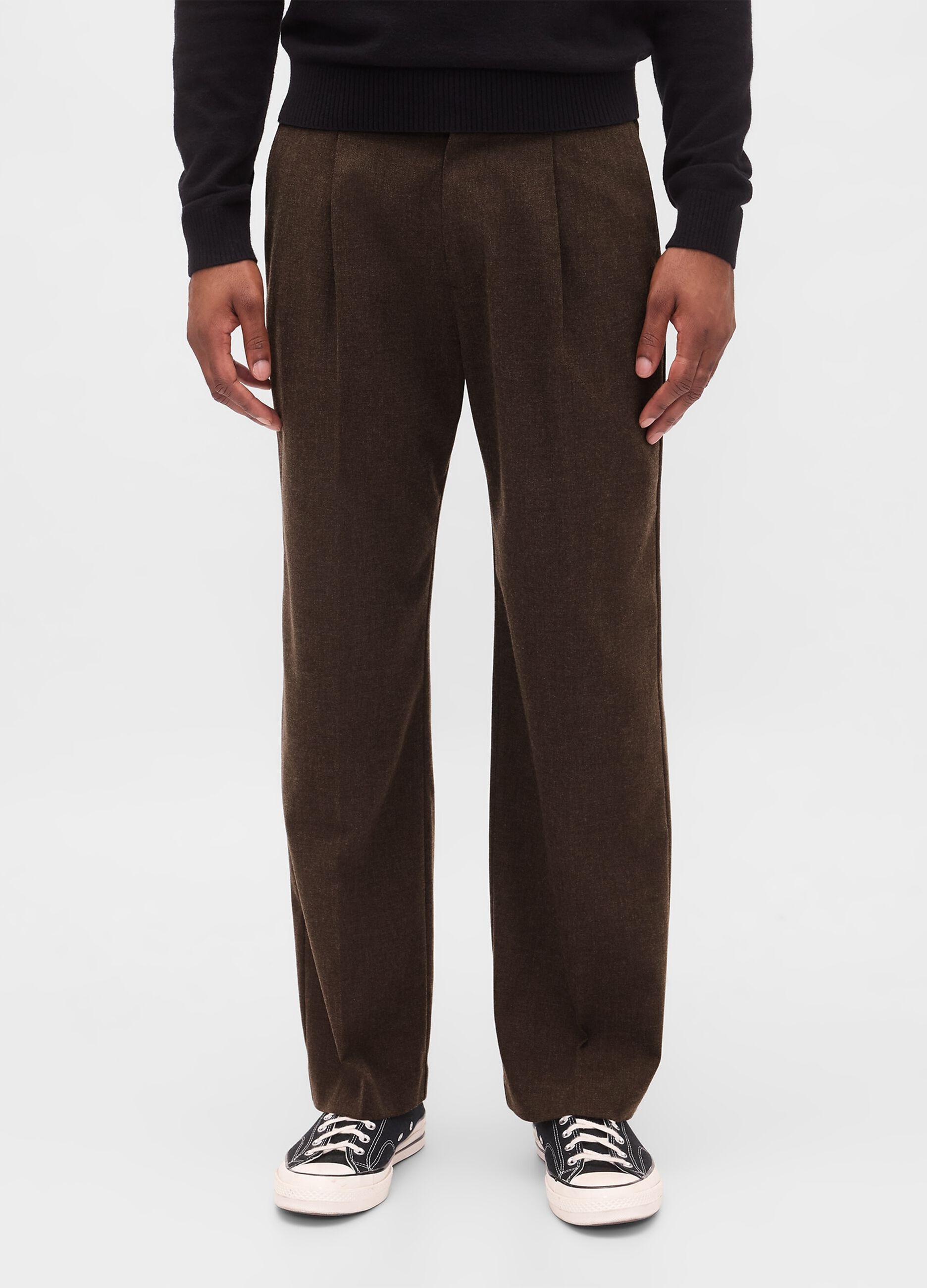 Brown Stretch Wool Blend Trousers