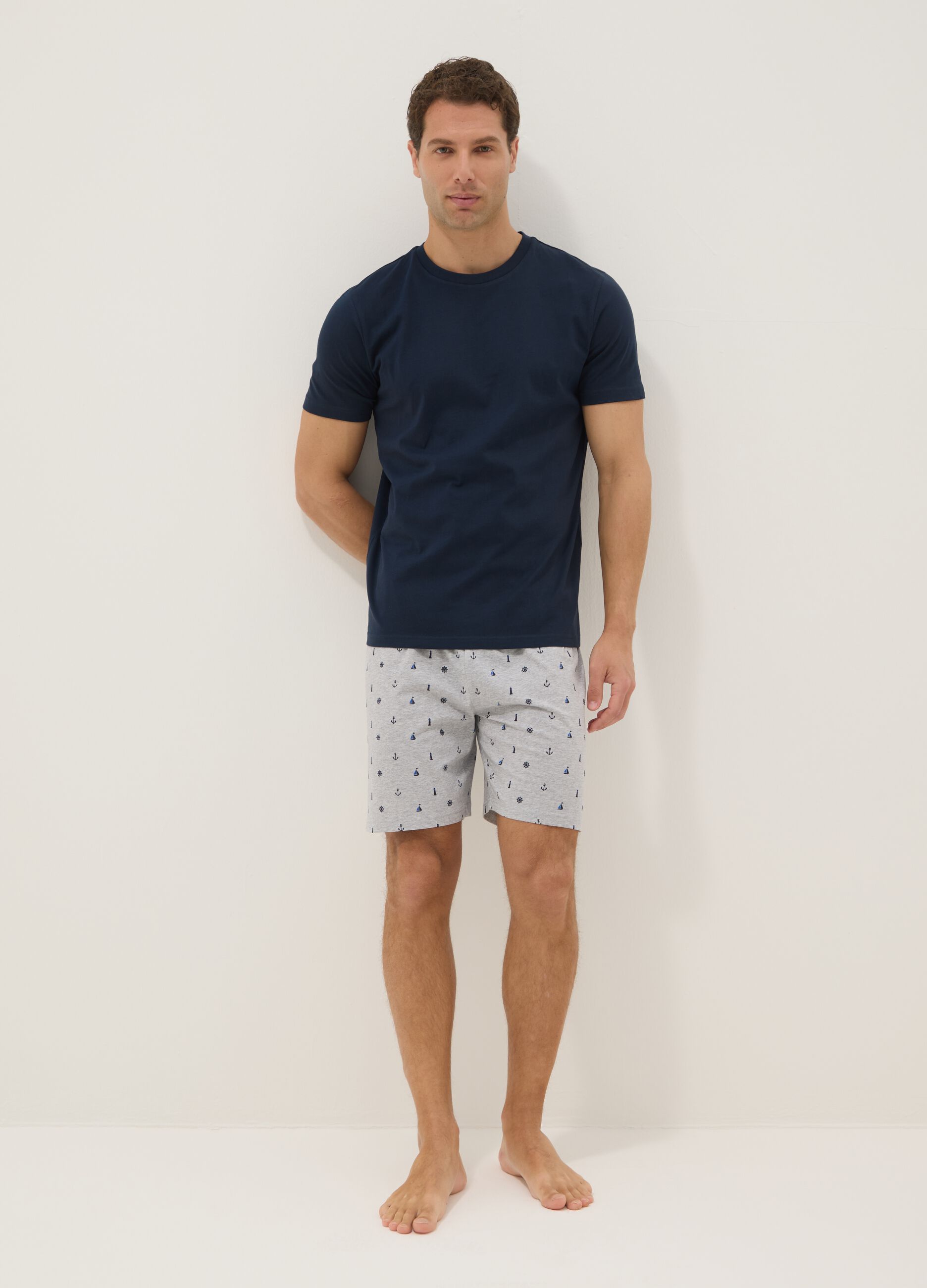 Blue cotton jersey pyjamas