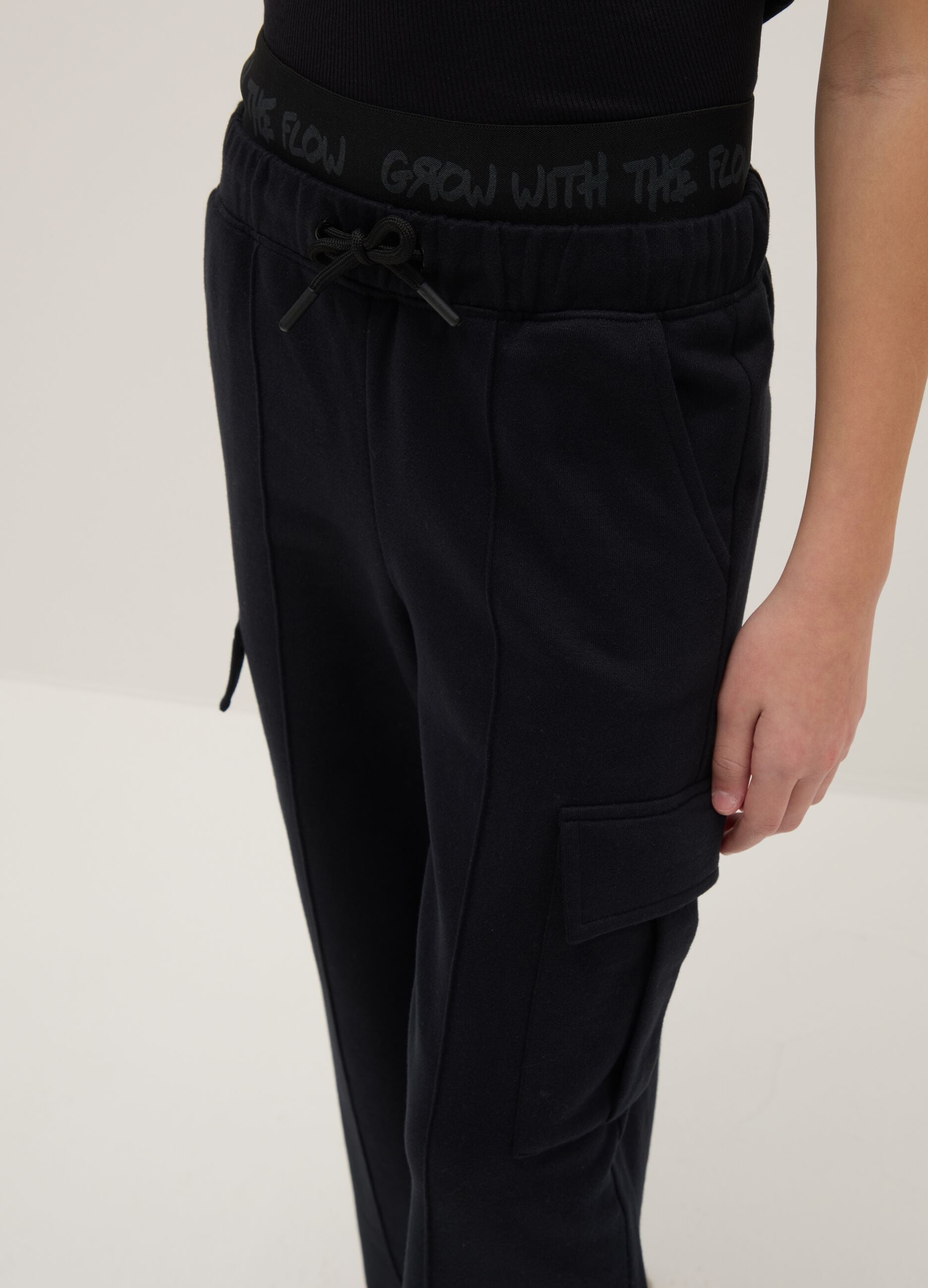 Girls' black pure cotton relaxed fit trousers
