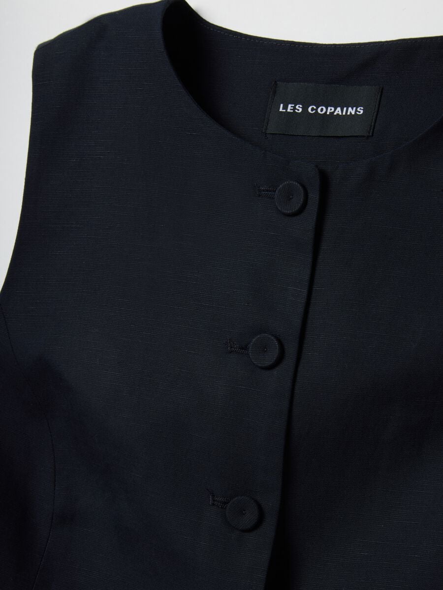 Blue Lyocell and Linen Regular Fit Waistcoat with Buttons_5