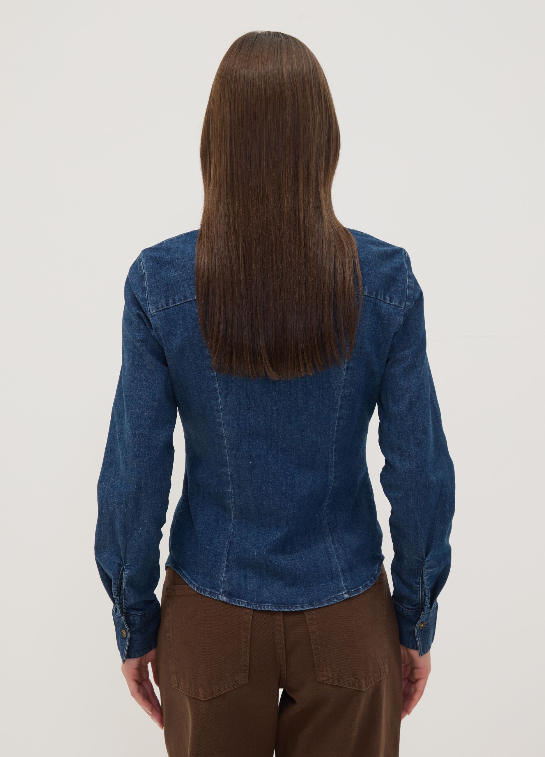 Blue slim-fit stretch cotton denim shirt