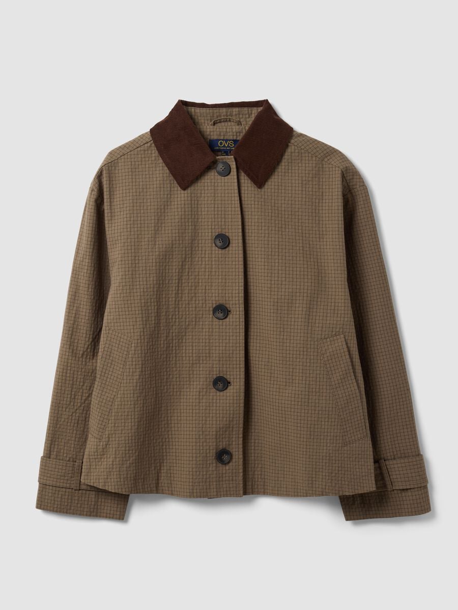Brown cotton-blend jacket with contrast collar, regular fit_4