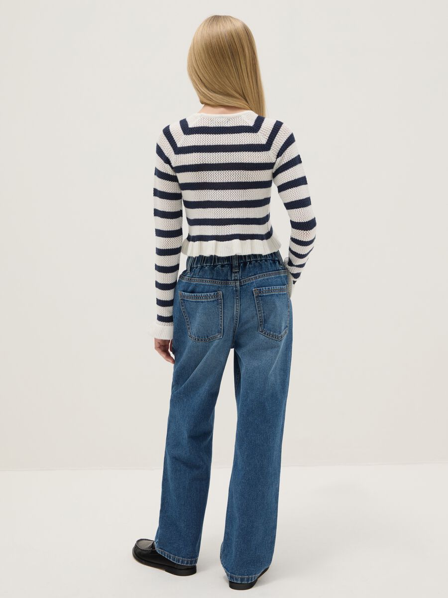 Girls' pure cotton blue paper bag jeans_1