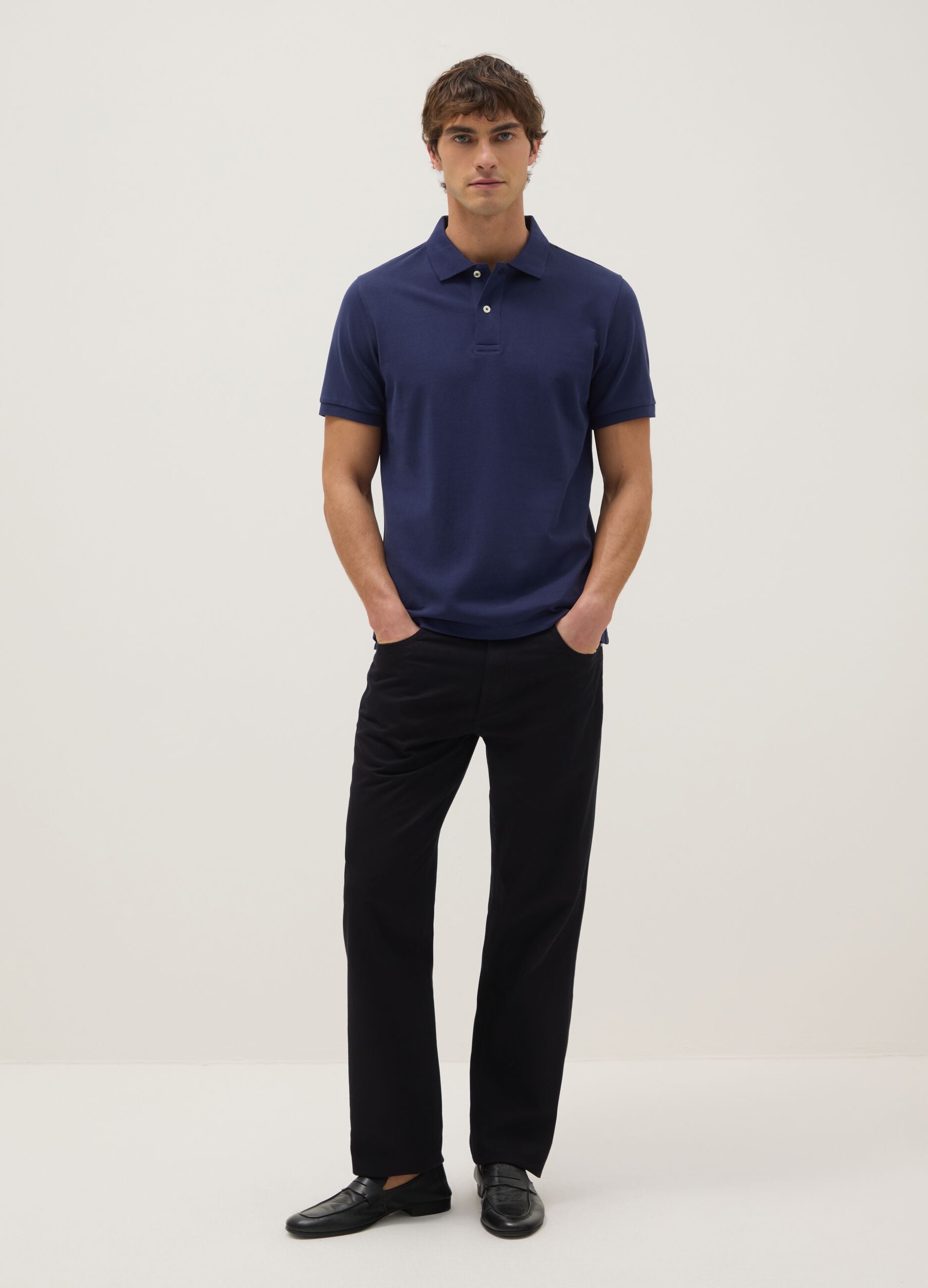 Blue pure cotton polo shirt regular fit