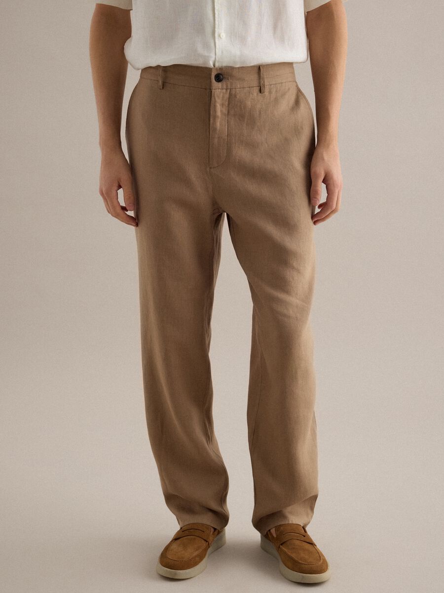 Pantaloni in puro lino marroni regular fit_2