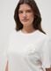 Regular fit pure white cotton T-shirt with appliqued flower_0
