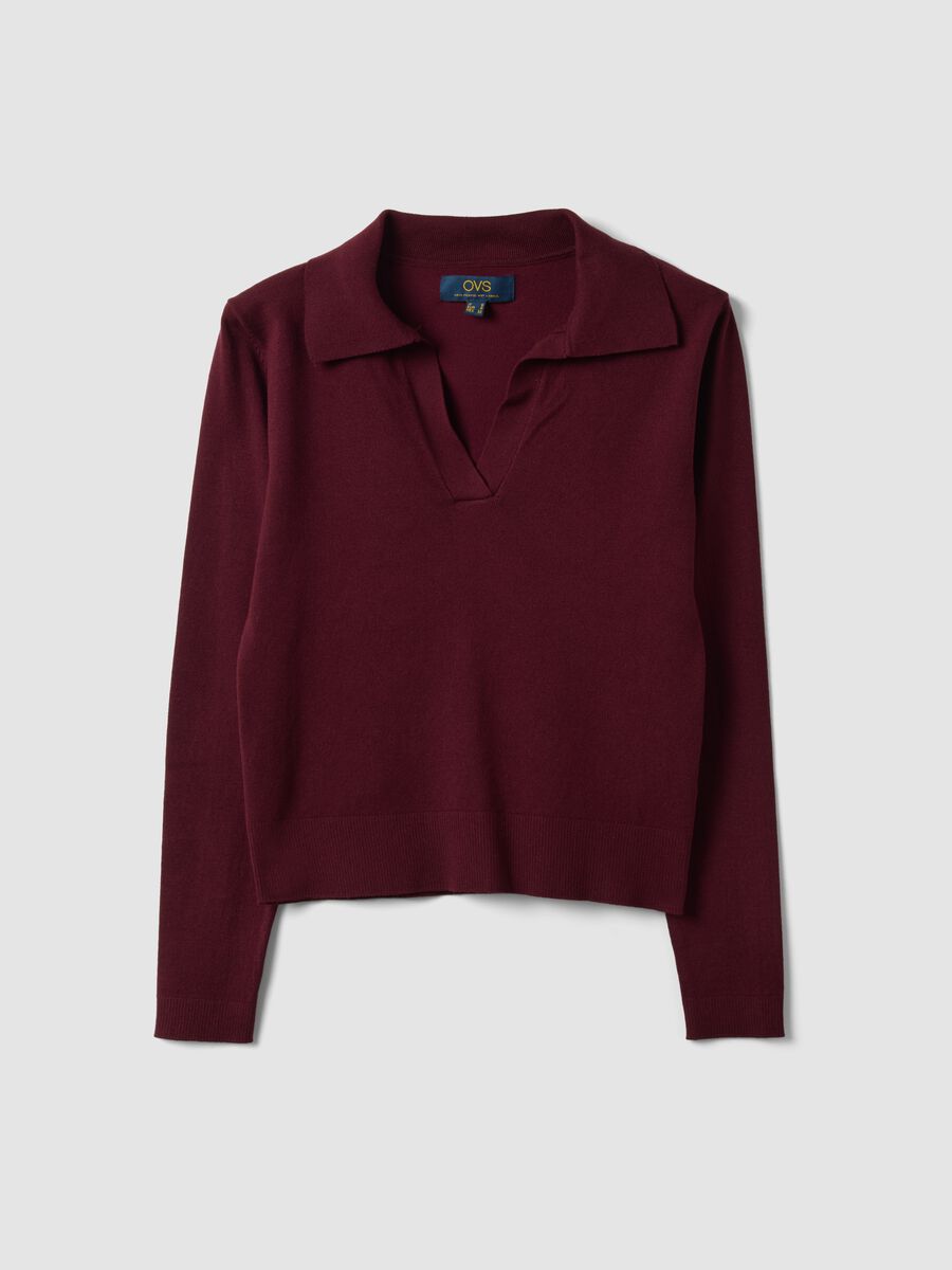 Red viscose-blend polo-collar top, regular fit_4
