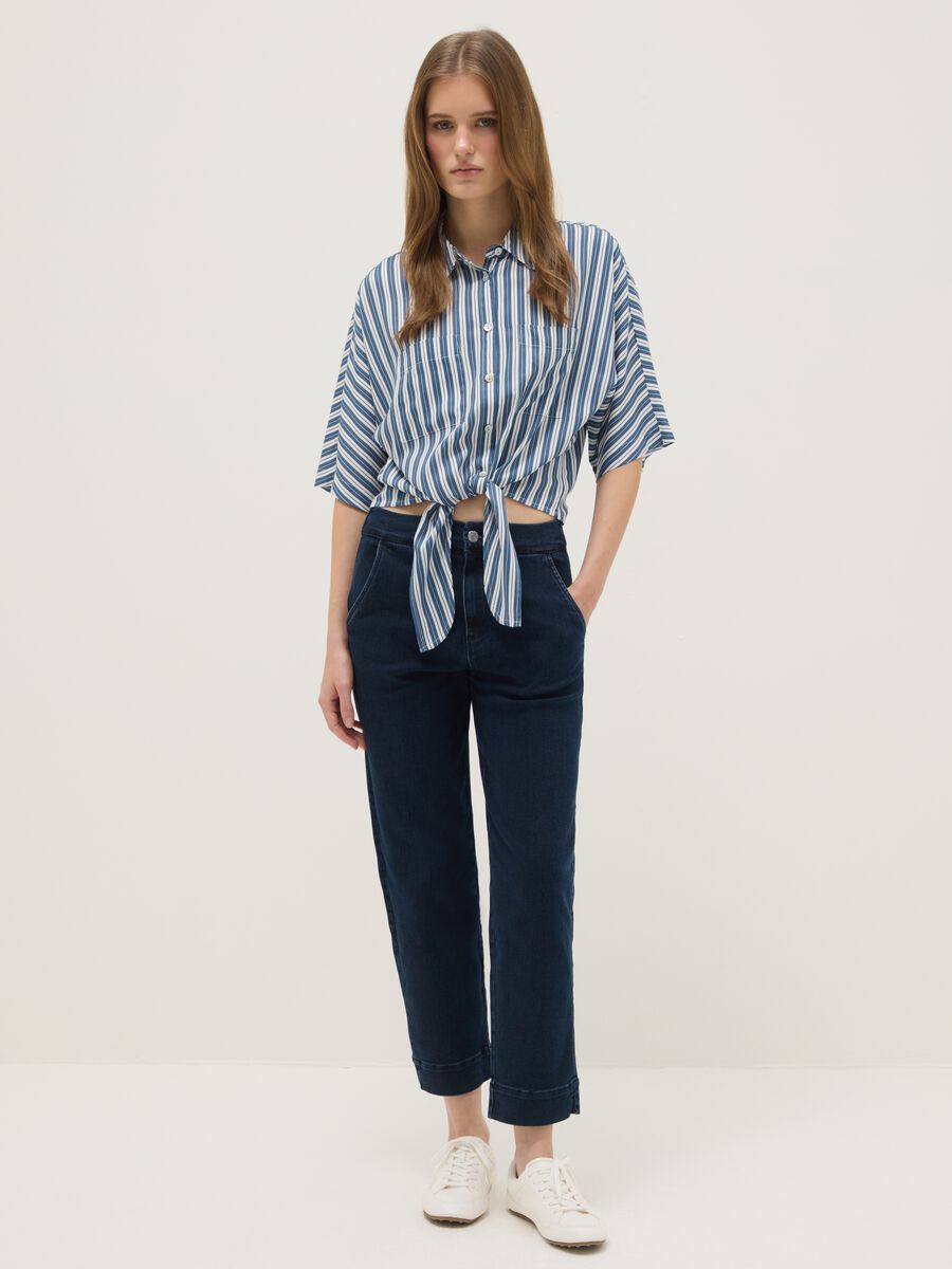 Multicolour striped regular fit pure viscose shirt_1
