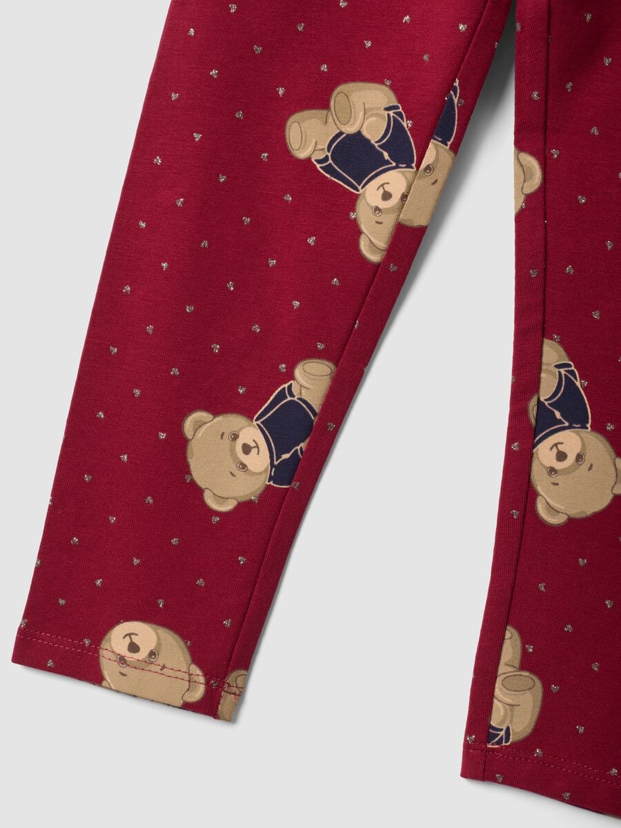 Leggings rossi in cotone organico elasticizzato con stampa orsetti per bambina_3