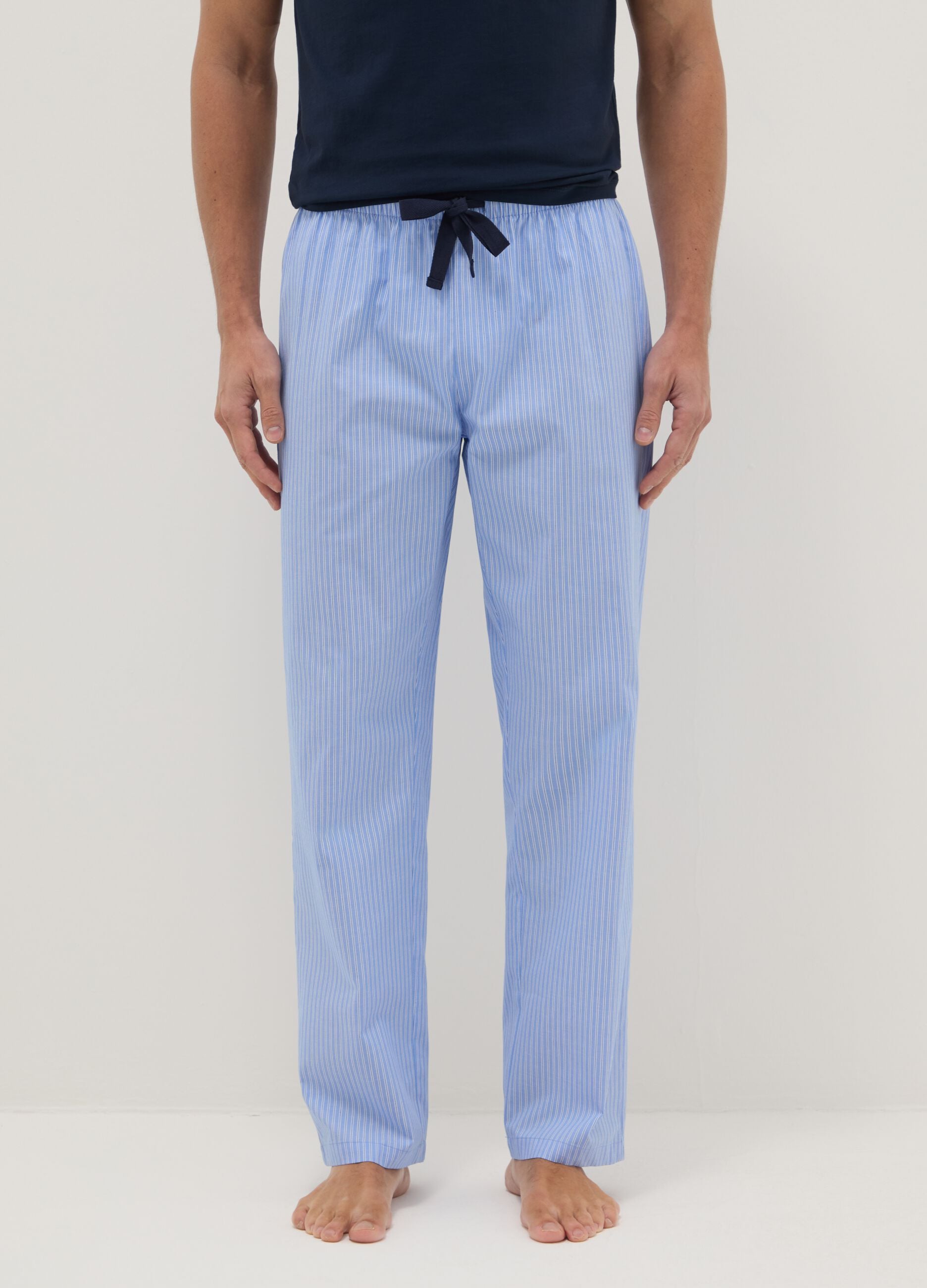 Light Blue Classic Fit Pajama Trousers in Pure Cotton