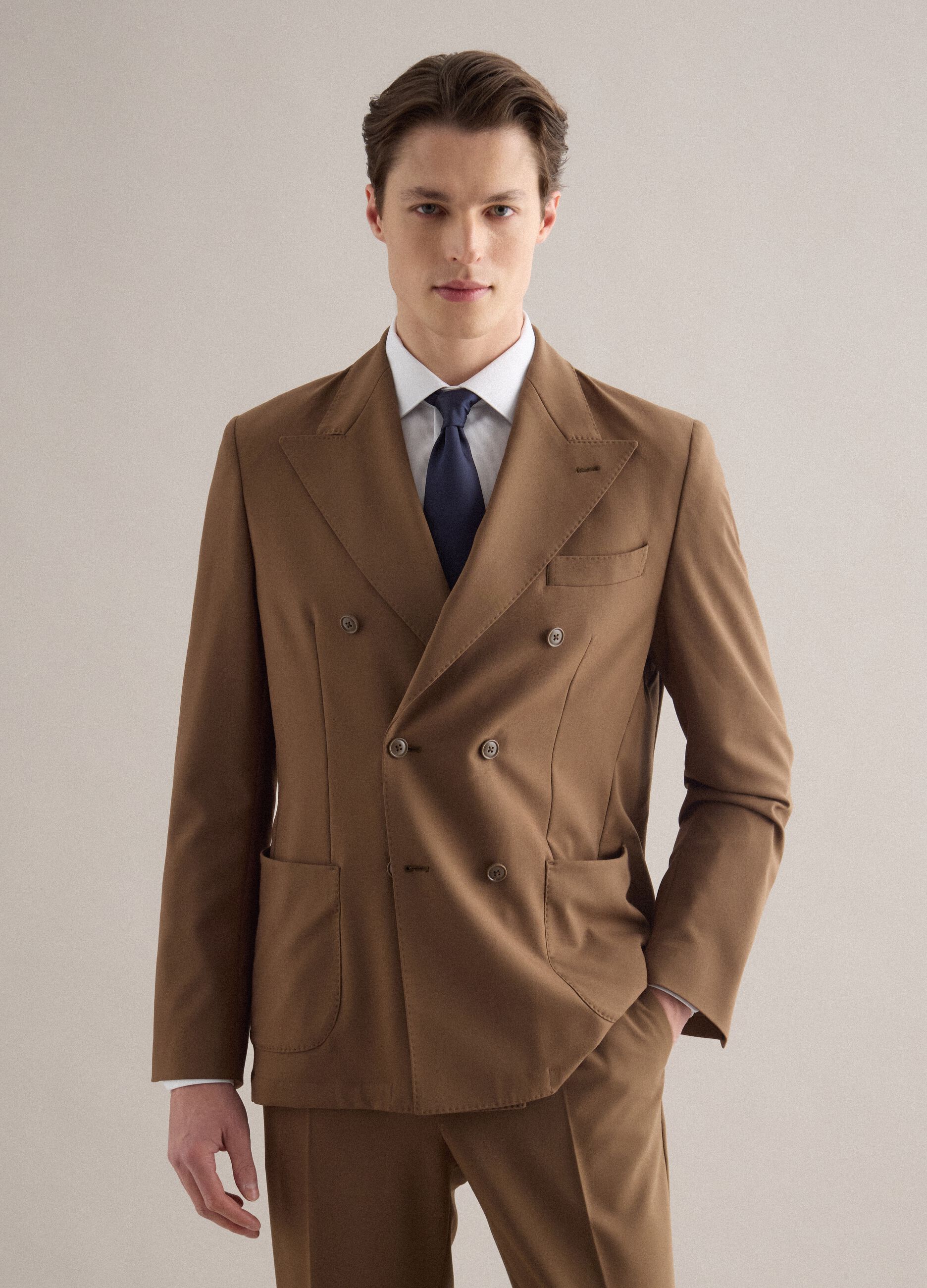 Brown Slim Fit Double Breasted Blazer