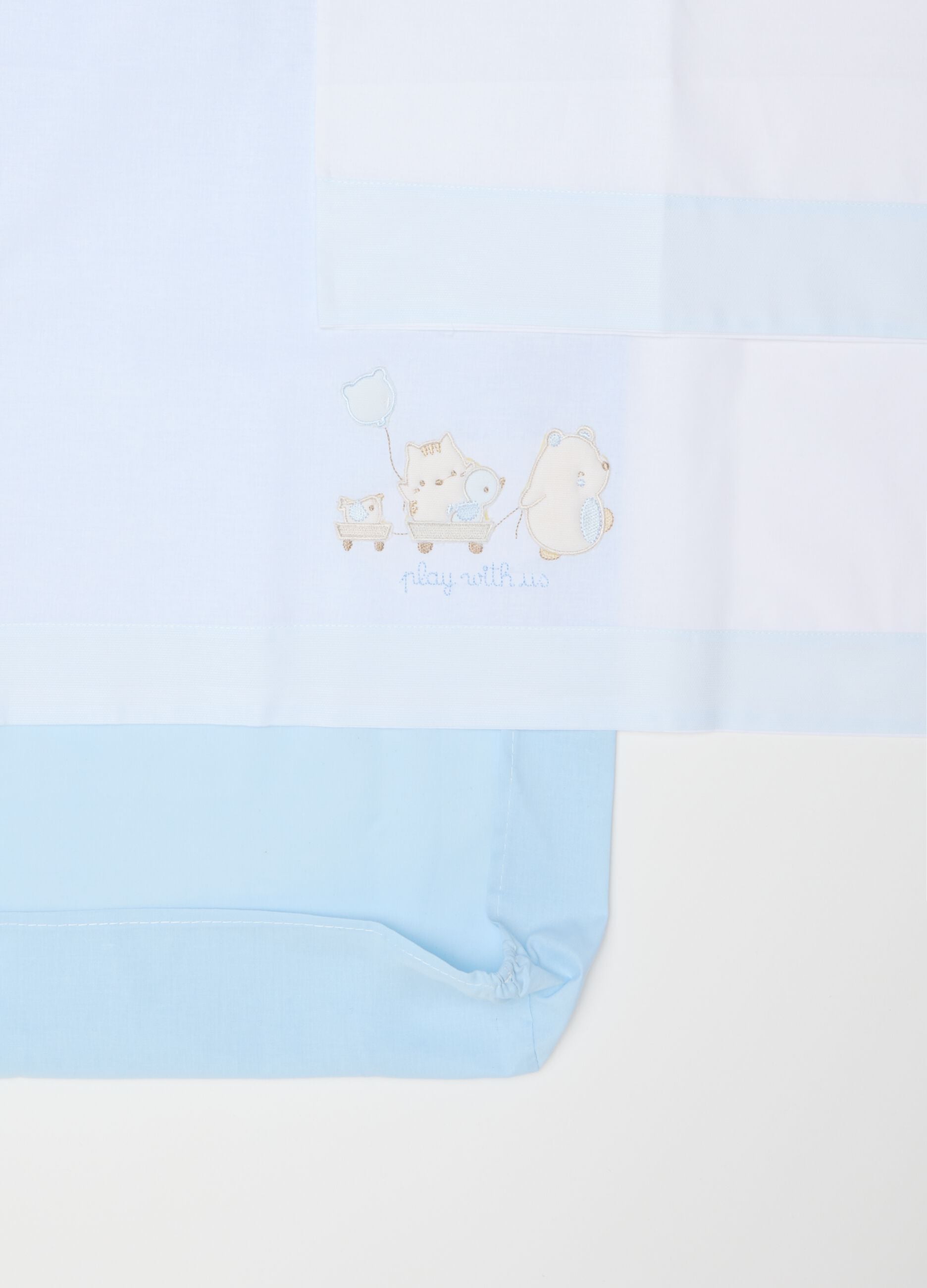 Blue and white pure cotton cot sheet with embroidery