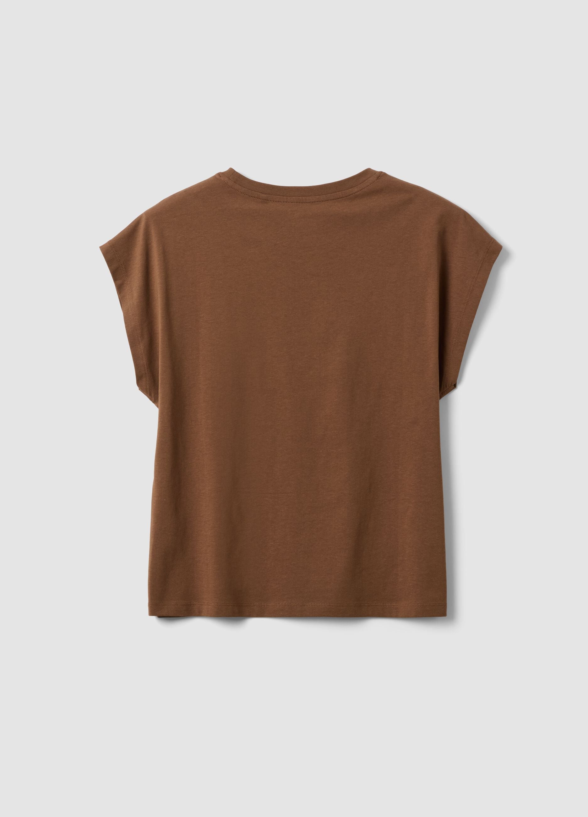 Brown pure cotton short-sleeve regular fit T-shirt