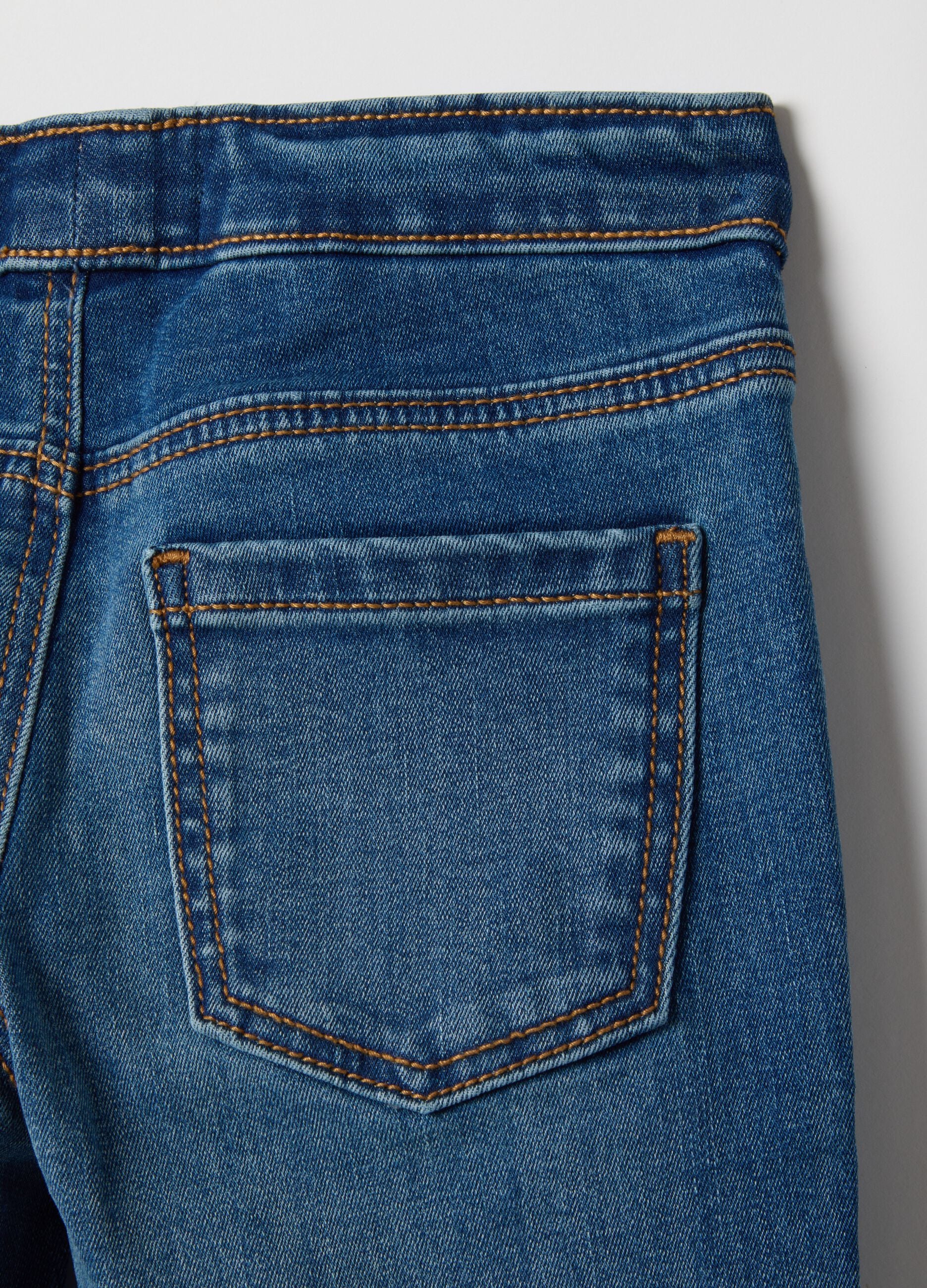 Girls' Blue Cotton Blend Skinny Fit Jeggings