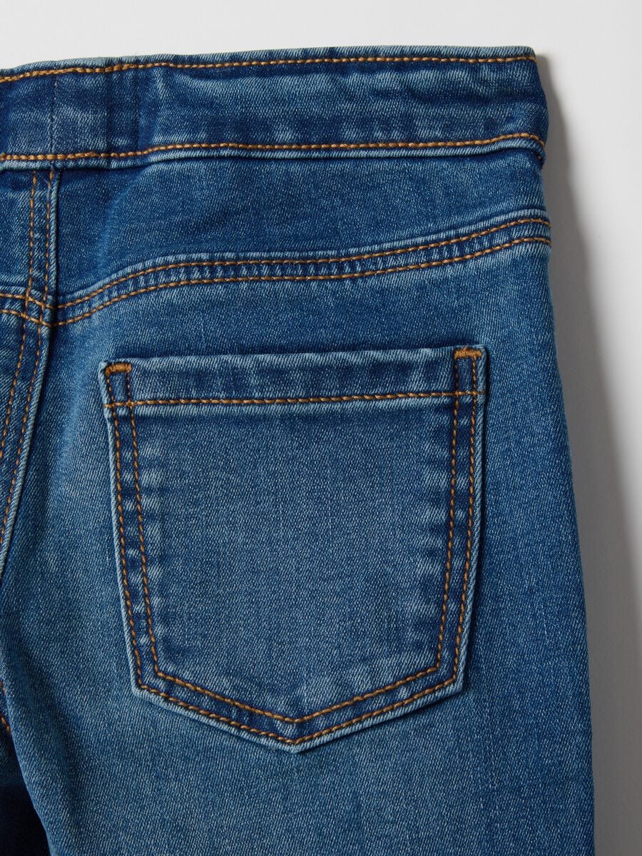 Girls' Blue Cotton Blend Skinny Fit Jeggings_3