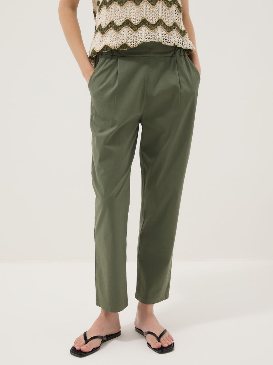 Green stretch cotton trousers_1