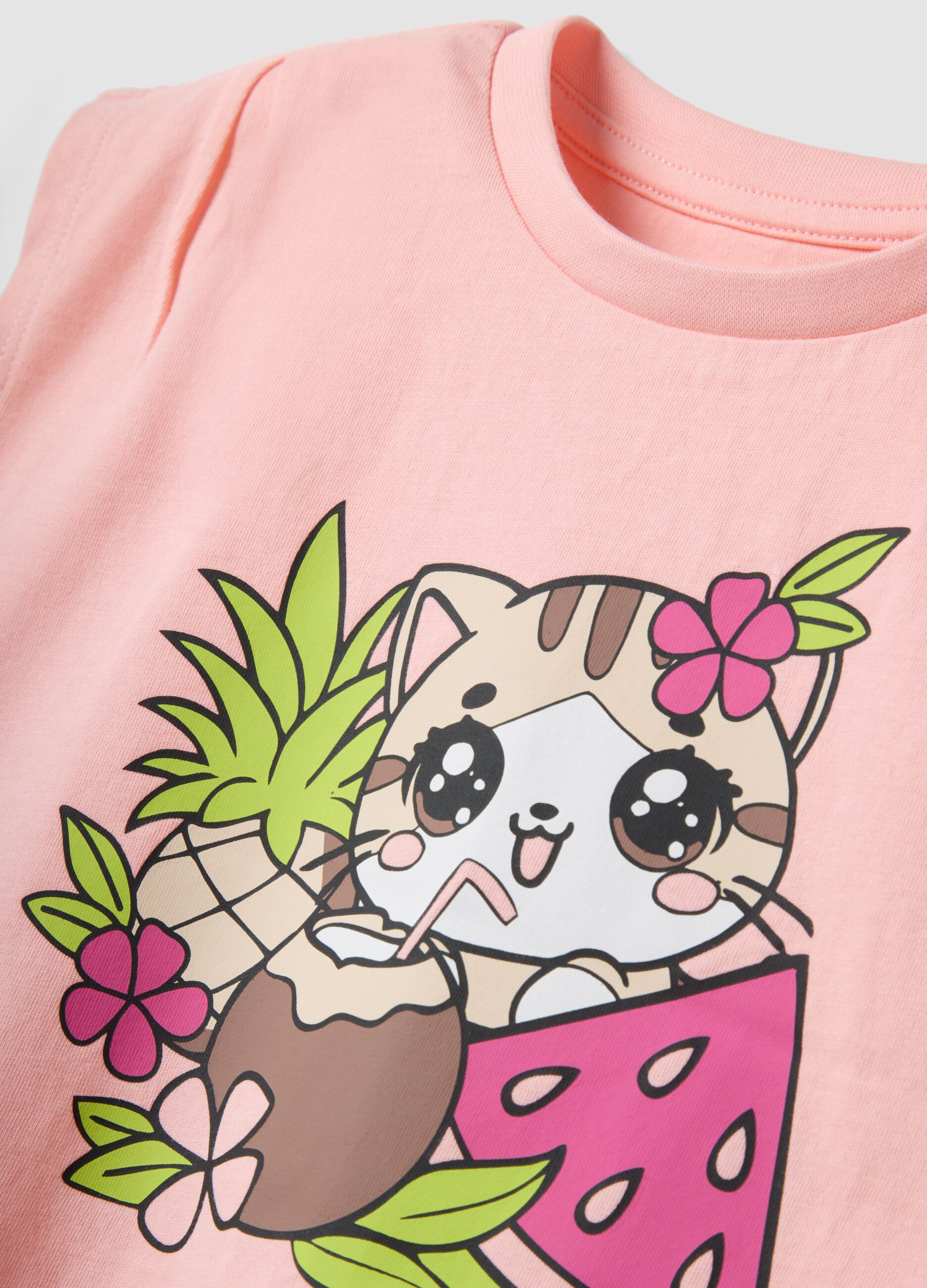 Pink organic cotton printed tank top for girls, regular fit