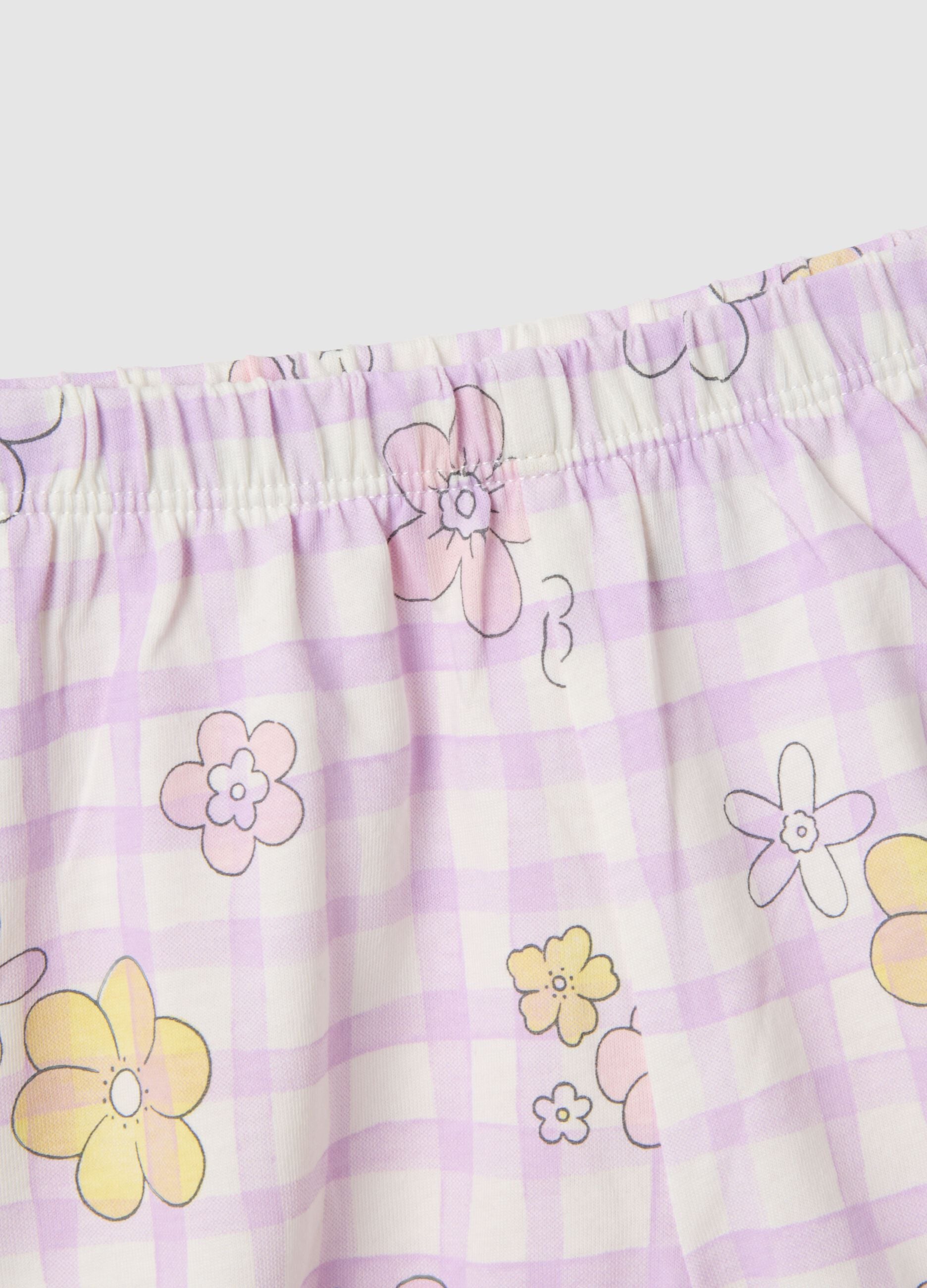 Multicoloured pure cotton baby pyjamas with ruffled sleeves