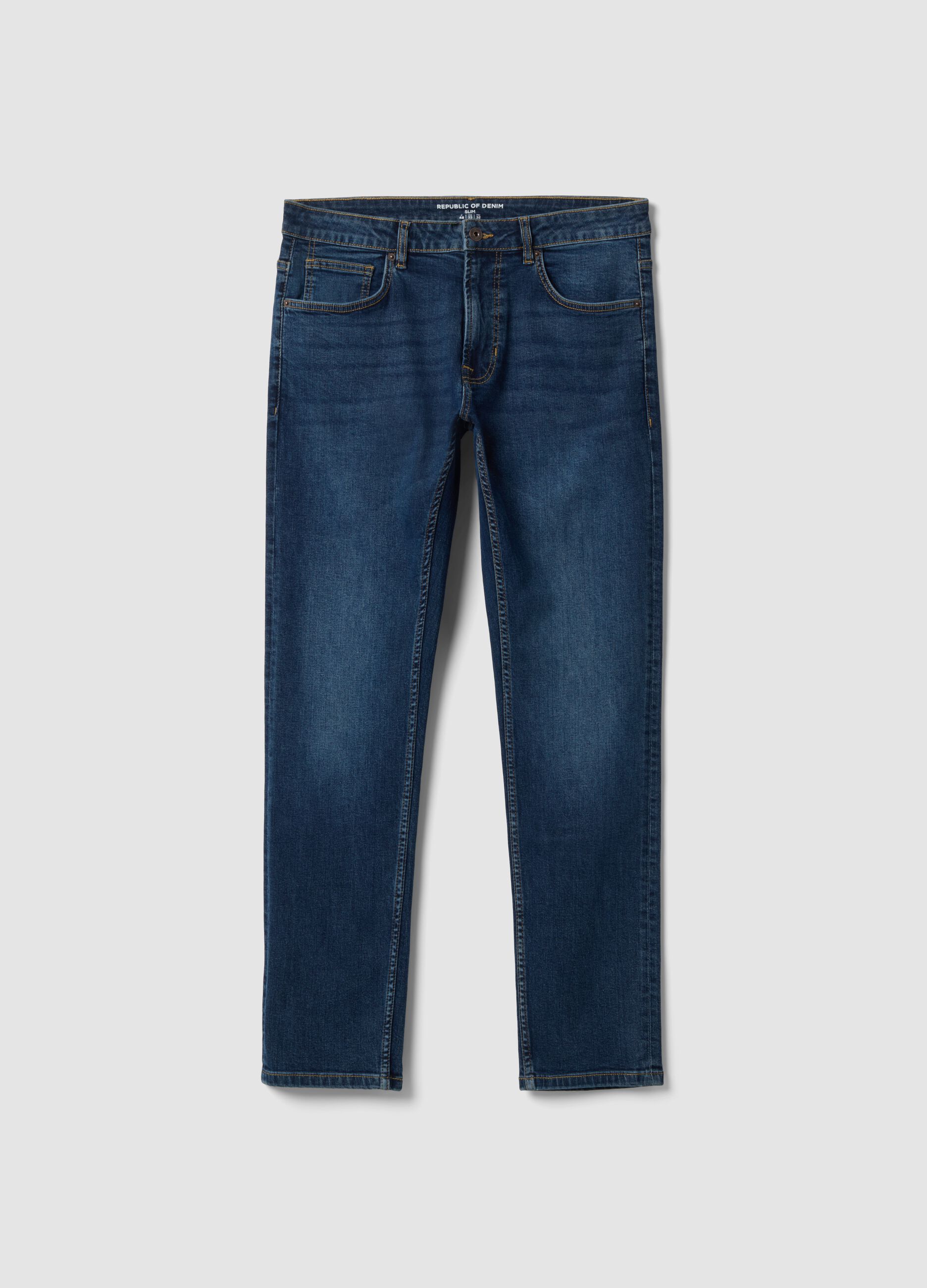 Blue slim-fit stretch cotton jeans