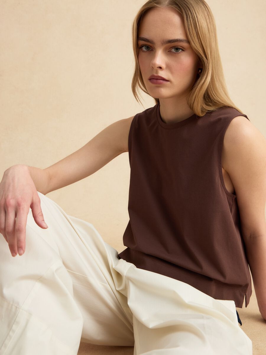 Tank top marrone in misto cotone regular fit_1