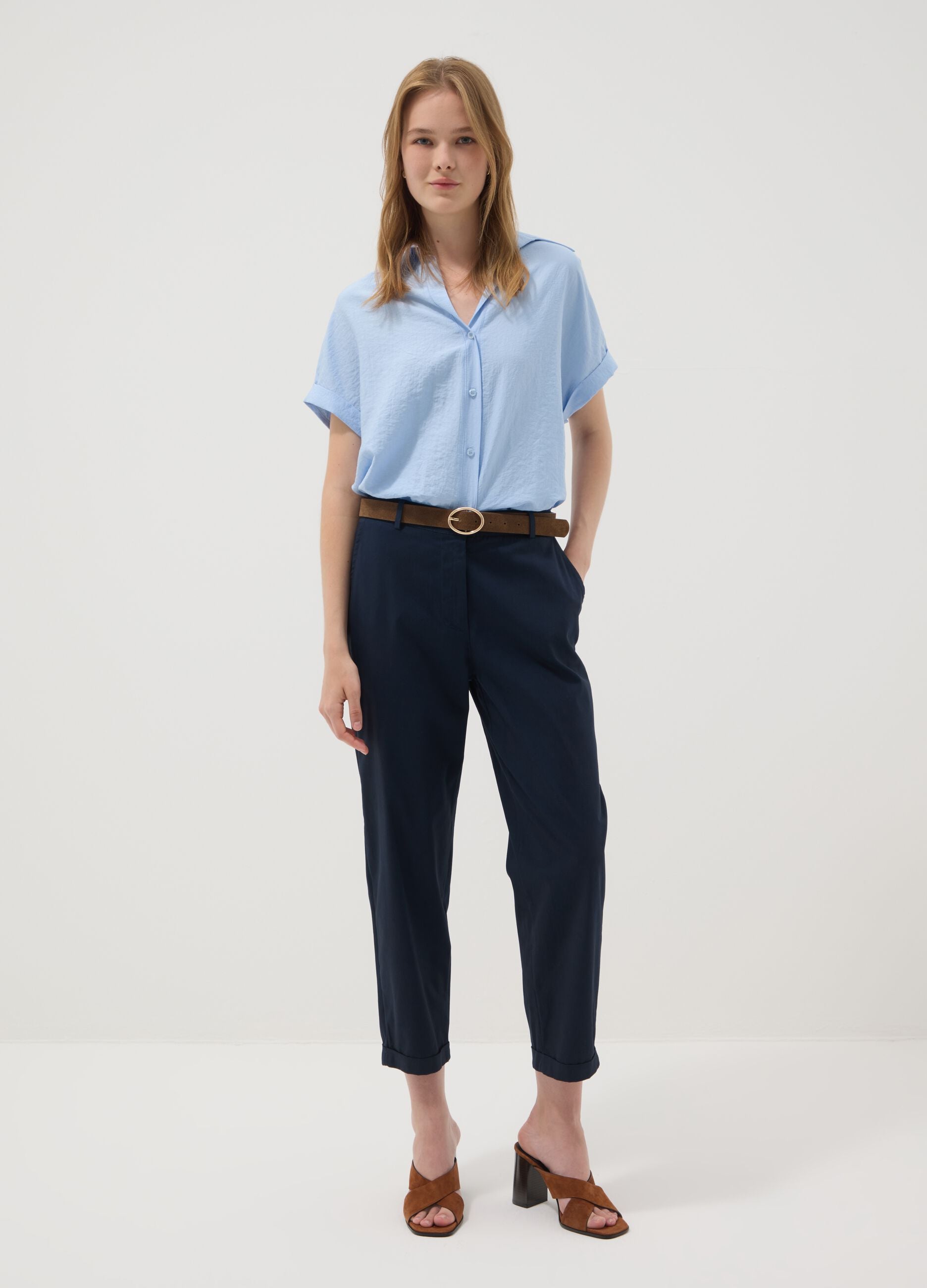 Light blue viscose-blend shirt