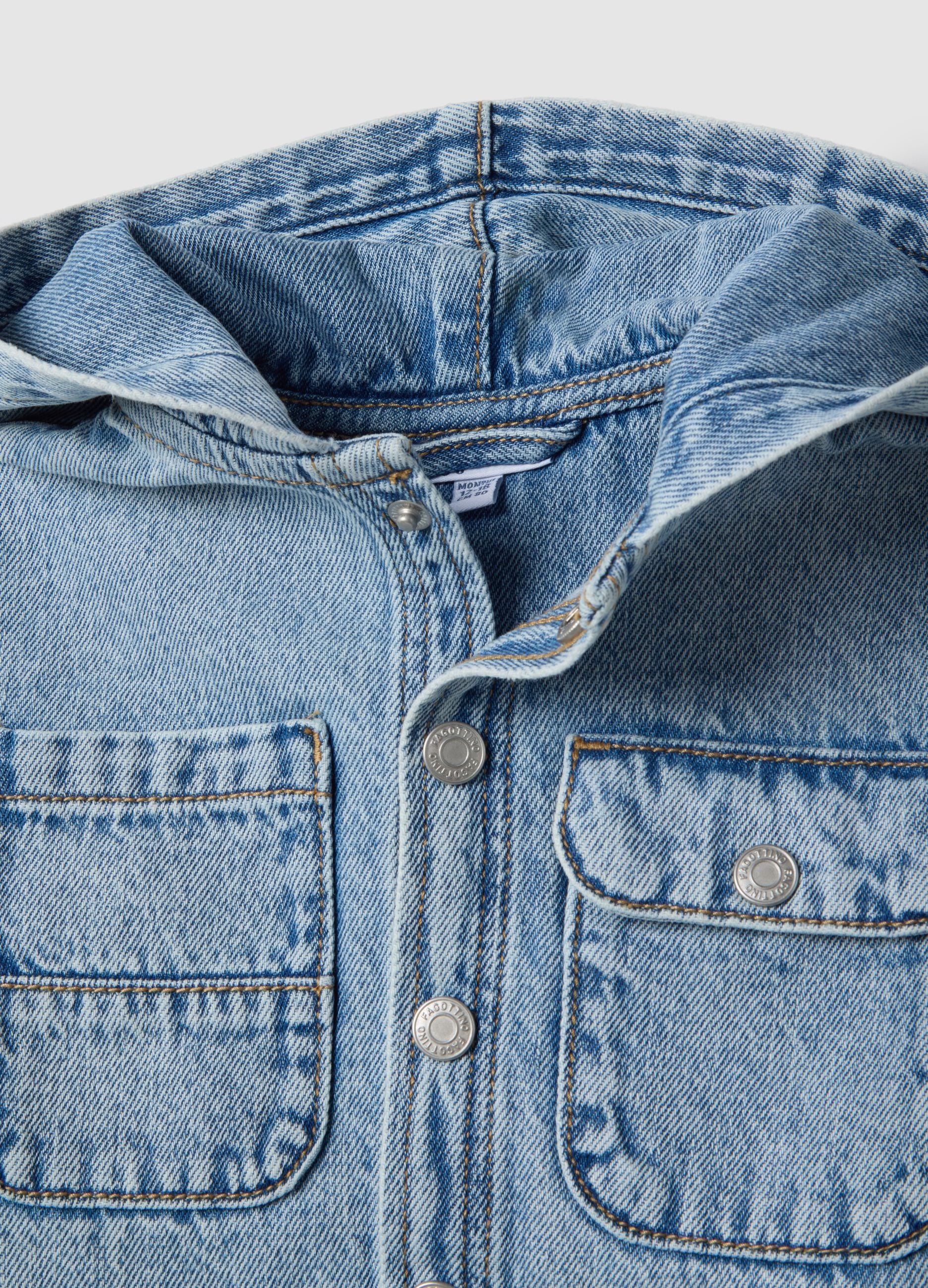 Regular fit blue denim shirt with hood for boys