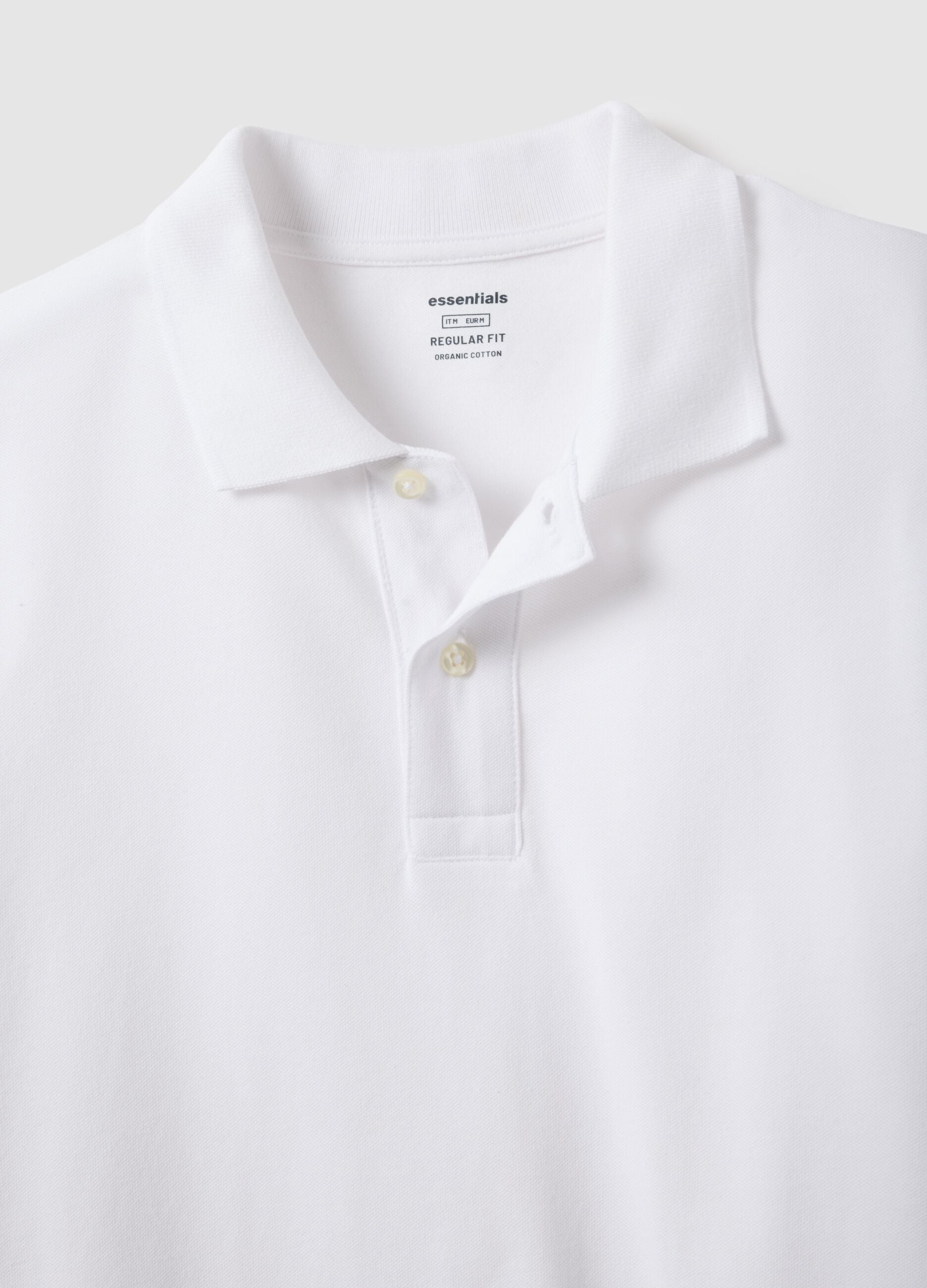 White long-sleeve cotton polo shirt, regular fit