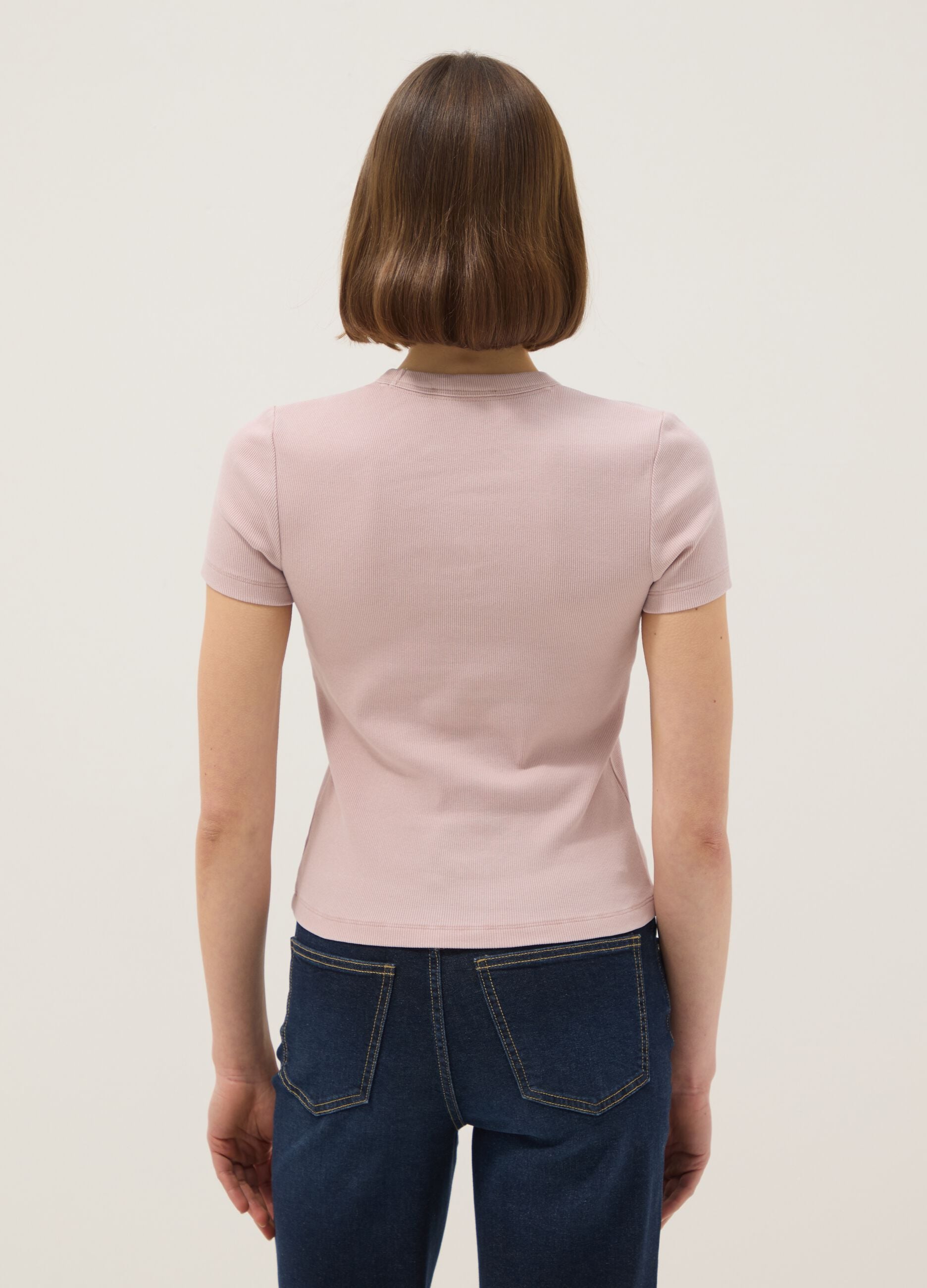 T-shirt girocollo in cotone elasticizzato rosa slim fit