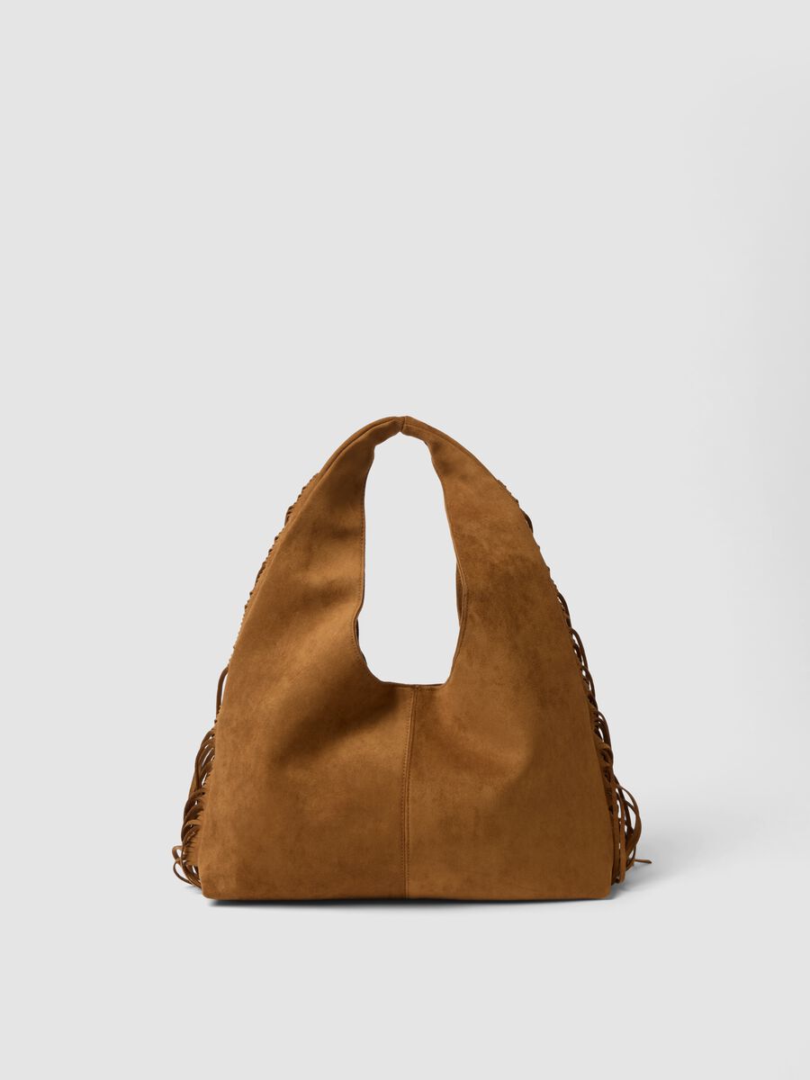 Borsa handbag con frange marrone effetto camoscio_2