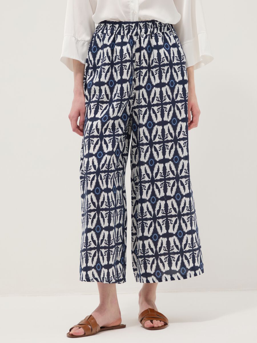 White pure-viscose printed trousers, regular fit_2