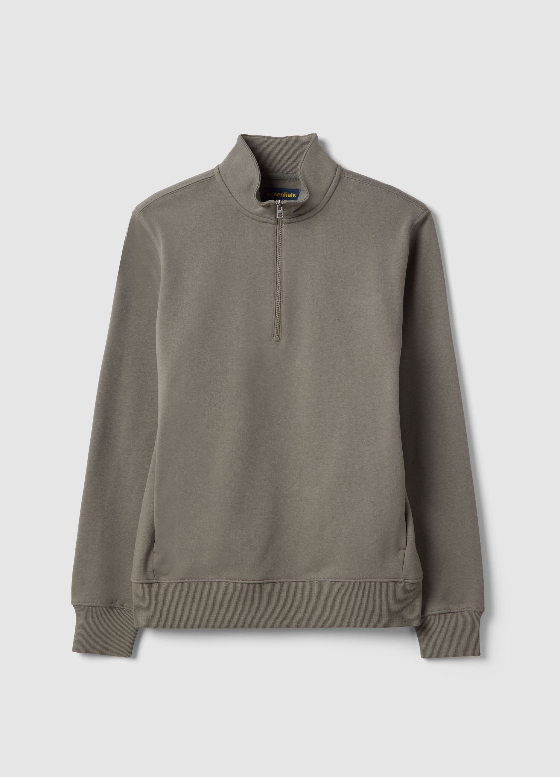 Grey cotton blend sweatshirt regular fit with half zip