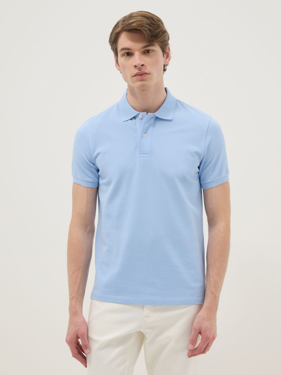 Sky Blue Short Sleeve Polo Shirt in Pure Cotton Regular Fit_0