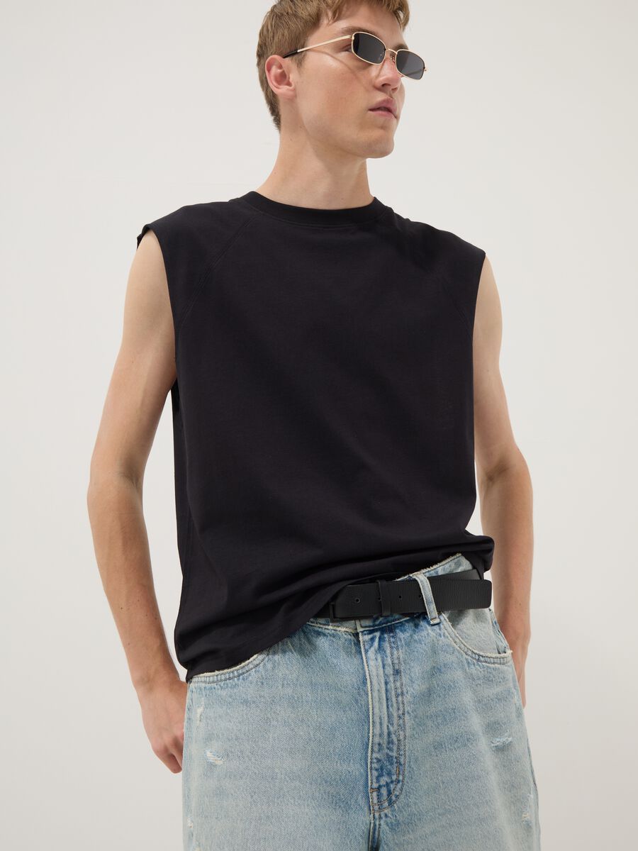 Black pure cotton regular-fit tank top_0