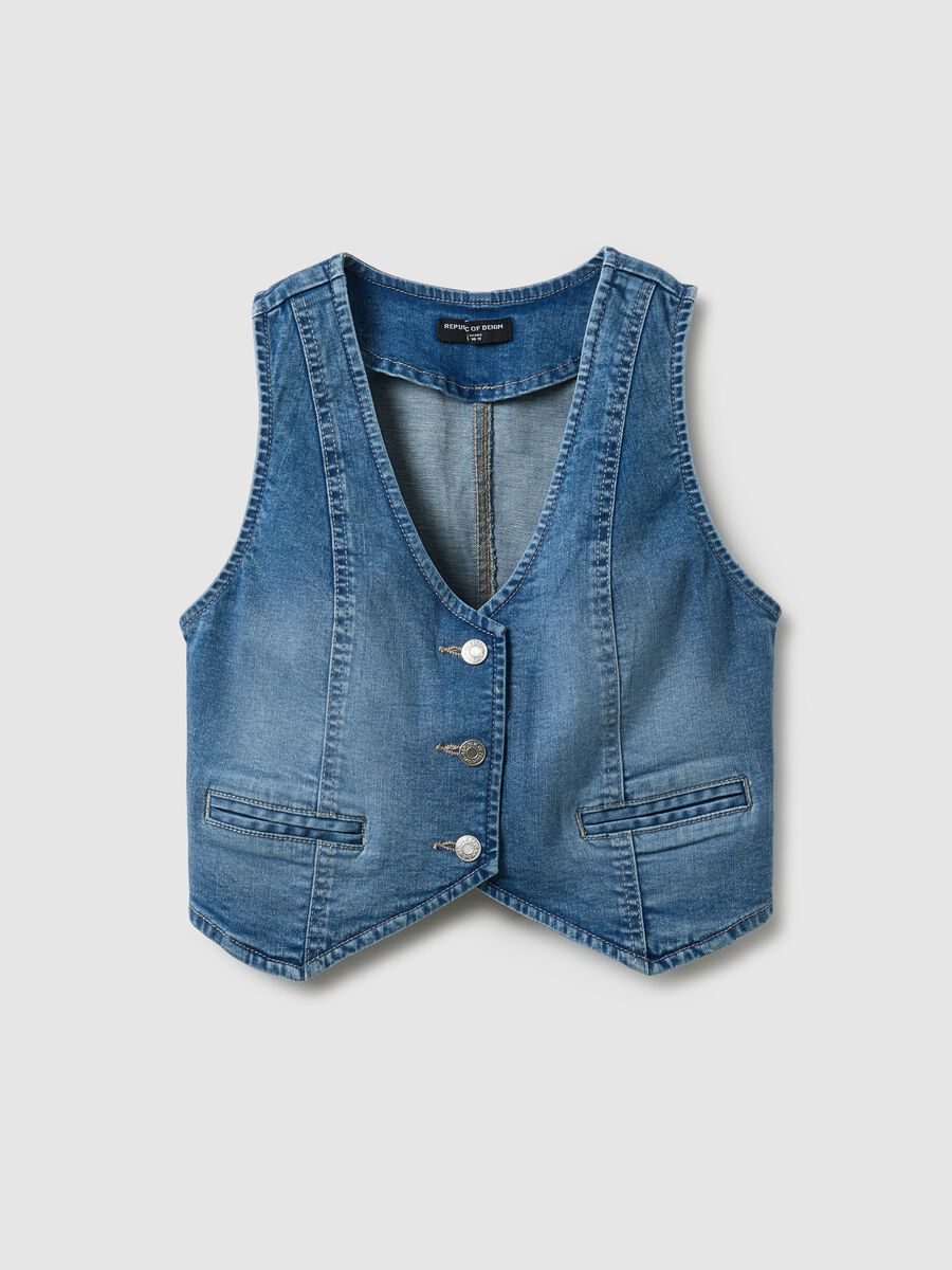 Girls' Slim Fit Blue Stretch Cotton Vest_3