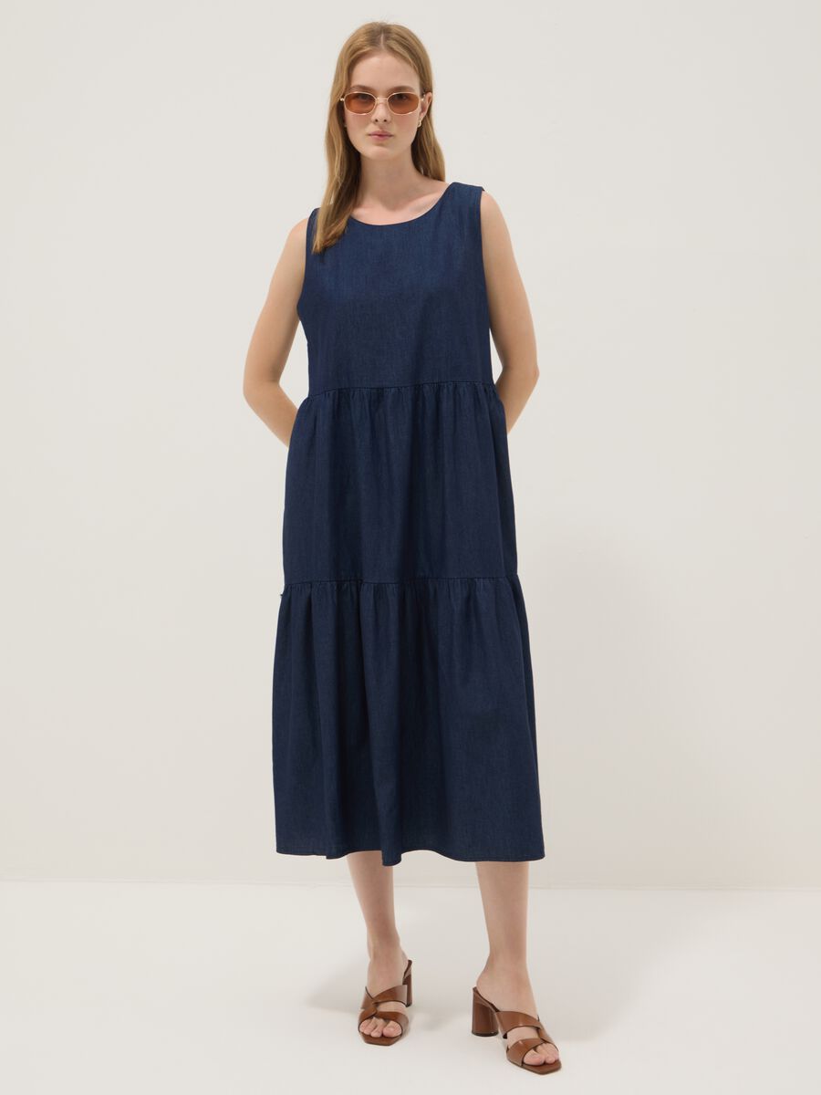 Blue midi dress in pure cotton_0
