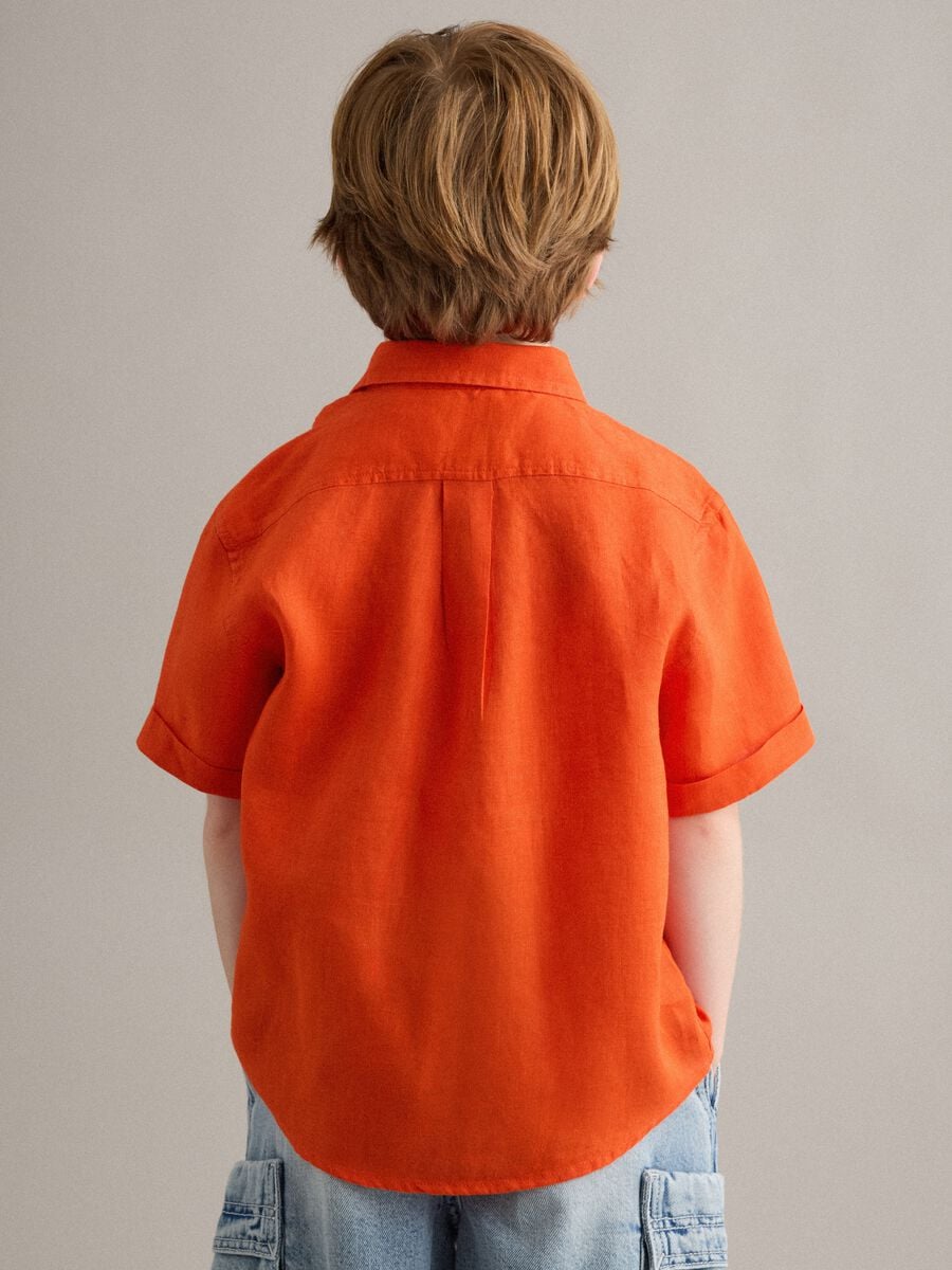 Orange pure linen oversized shirt for boys_1