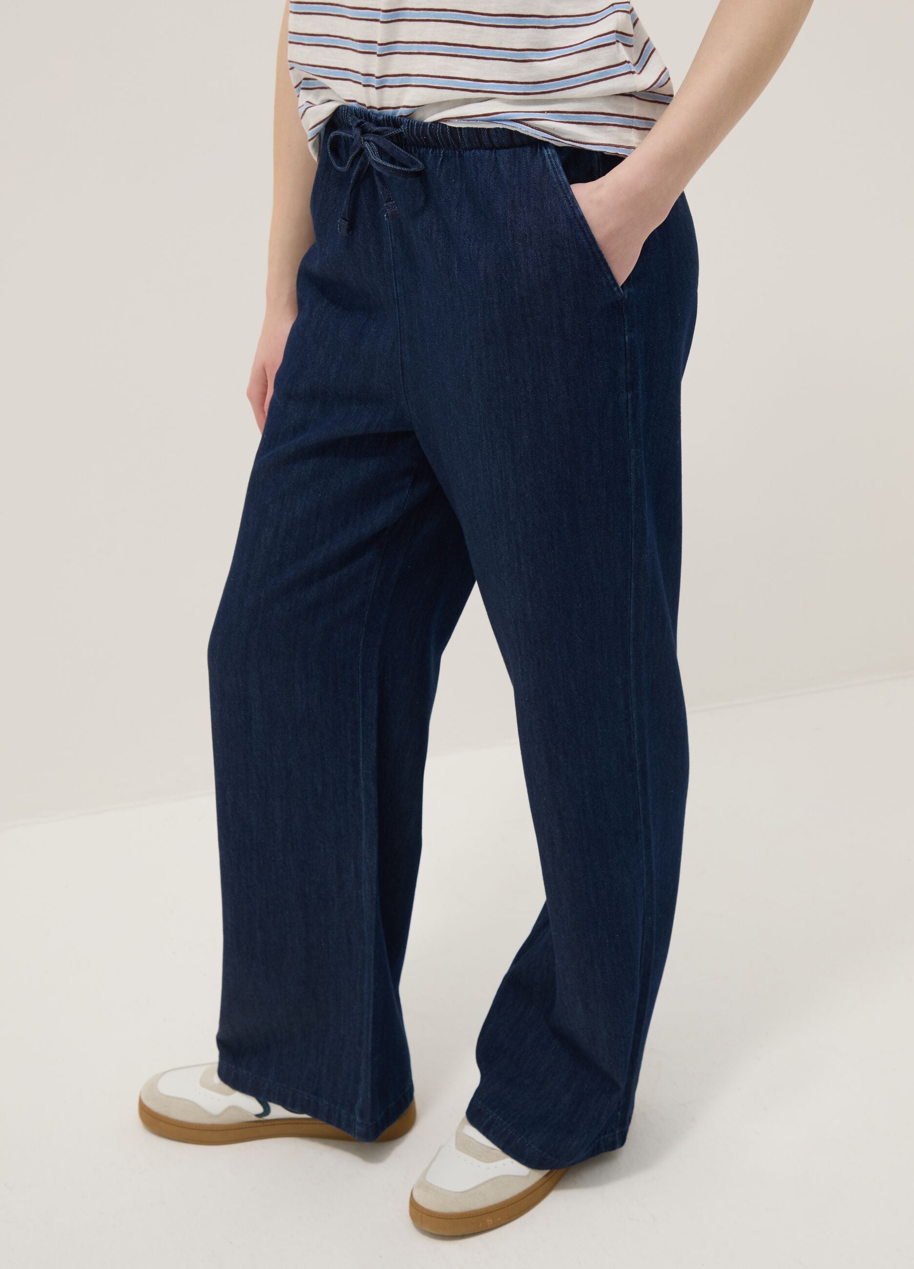 Blue pure cotton wide-leg denim trousers