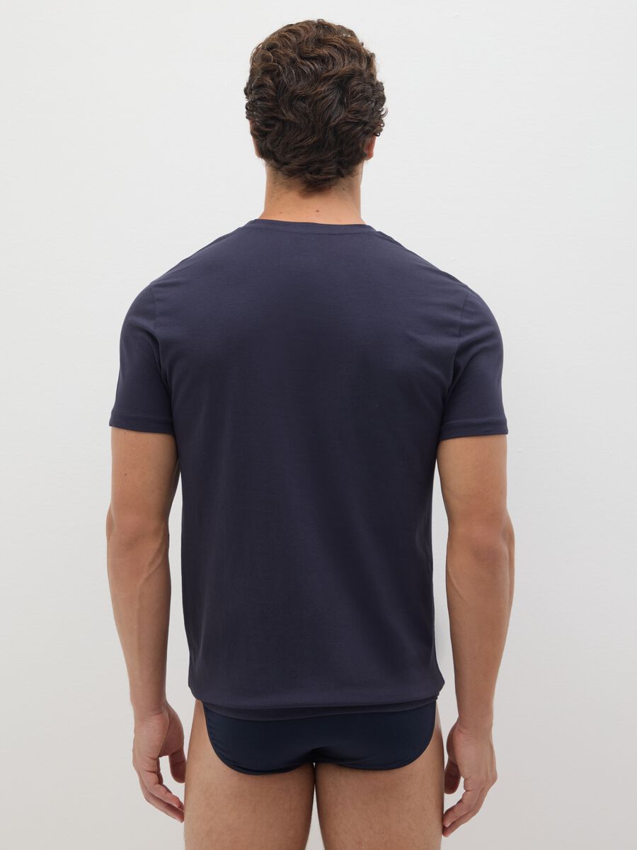 Blue pure organic cotton V-neck T-shirt_2