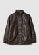Brown biker jacket over fit with zip and buttons_4