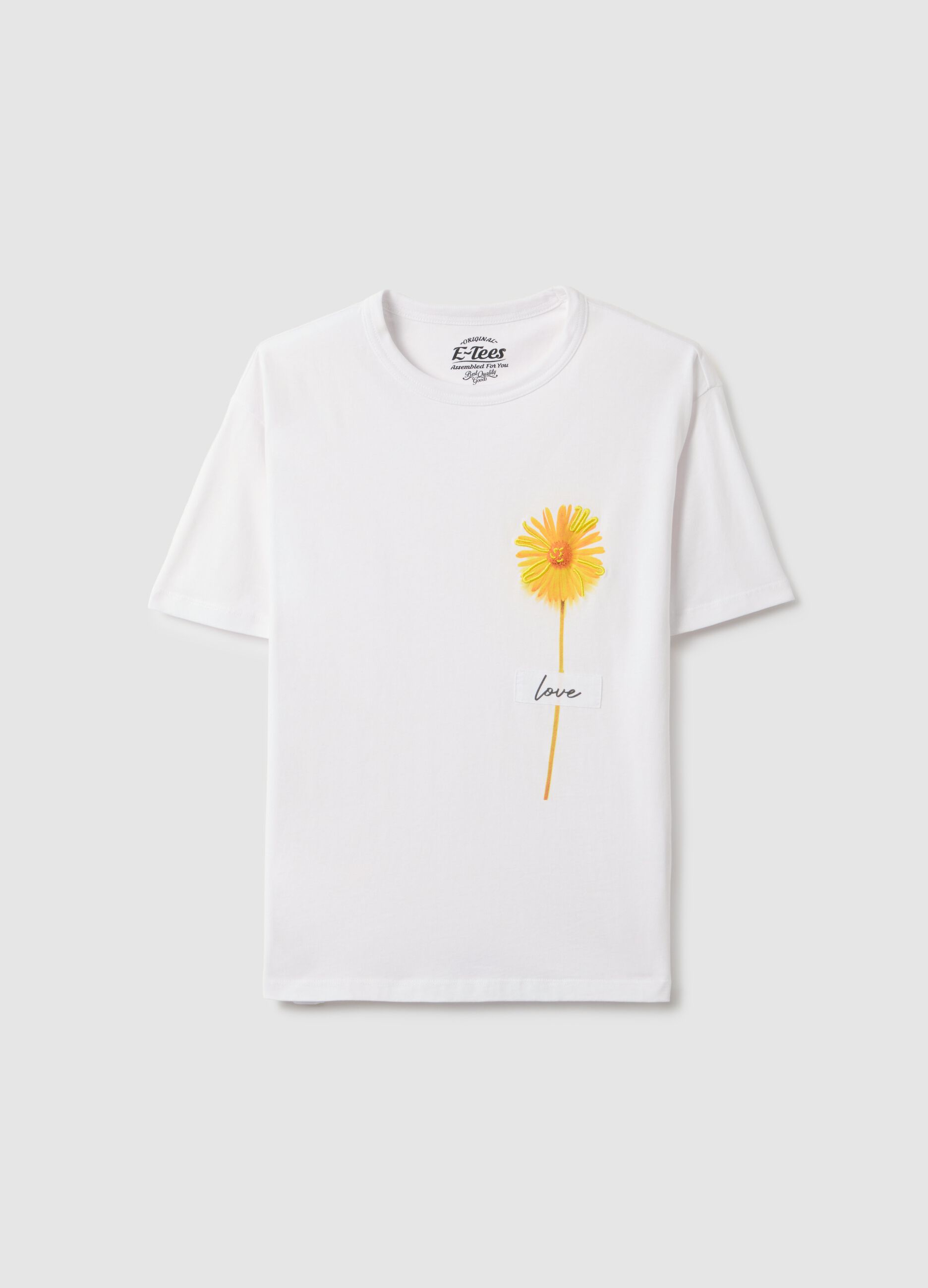 White pure cotton regular fit t-shirt with floral print